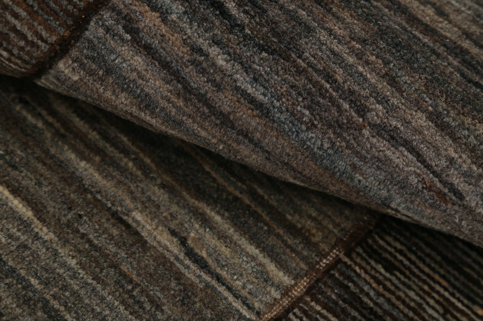 2.6x10.5 Ft Hand Knotted Brown, Gray Runner Rug. Modern Minimalist Hallway Rug photo Textiles