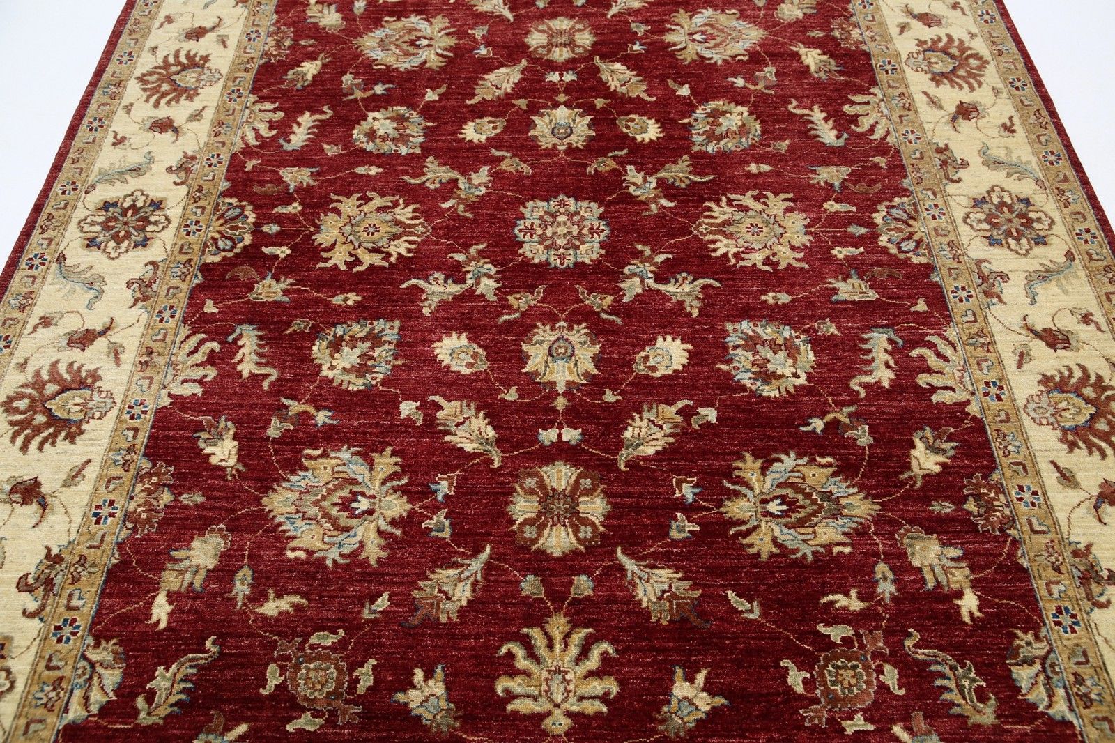 6.7x9.7 Ft Hand Knotted Floral Area Rug With Red Field And Beige Border photo 3233.0