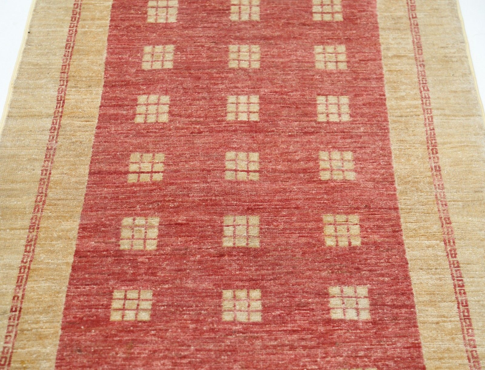 3x5.3 Ft Hand Knotted Gold And Red Wool Area Rug. Geometric Pattern Accent Rug photo 596.0
