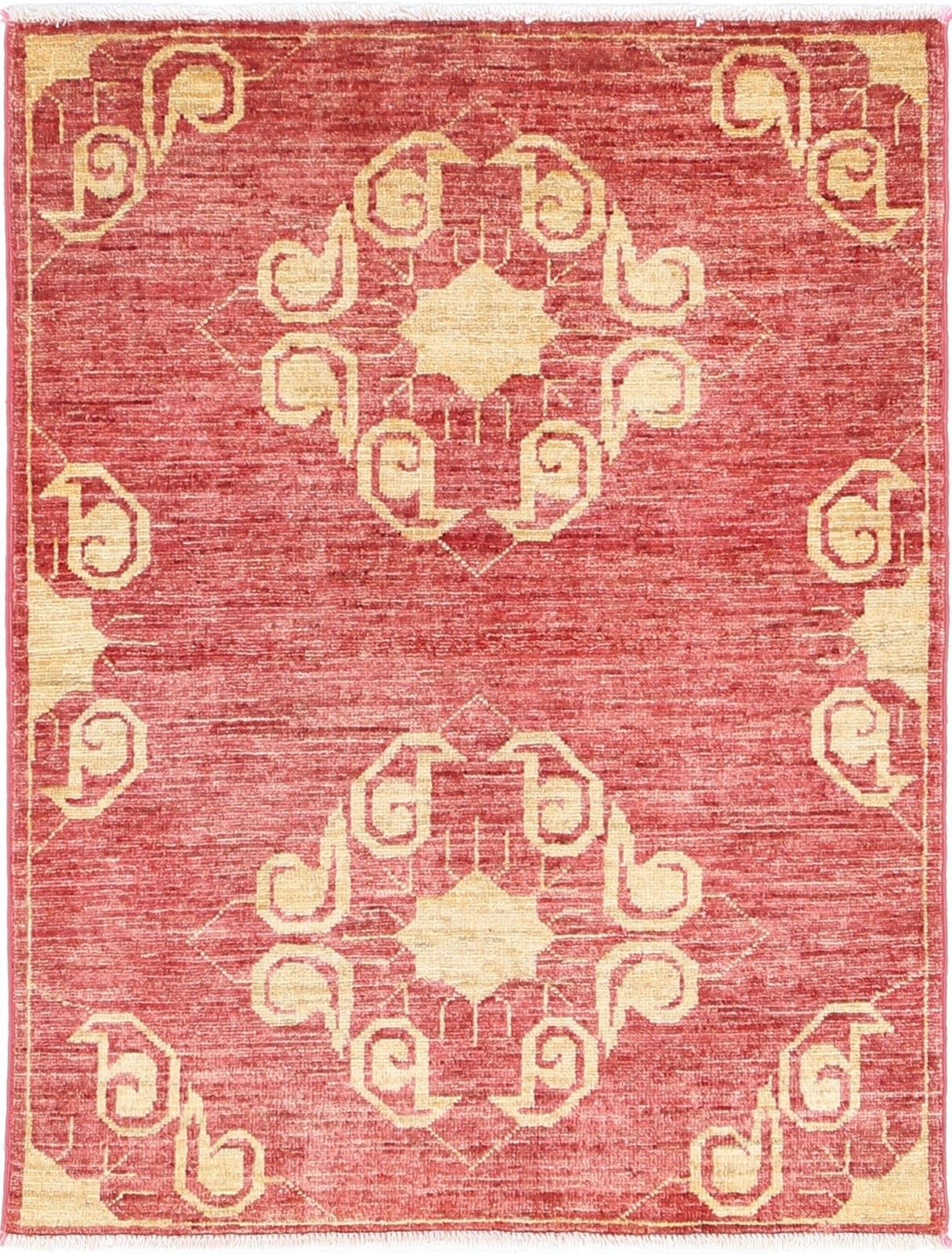 2,8x3,7 ft handgeknoopt rood en goud vloerkleed. Sierlijk medaillonkleed. 100% wol