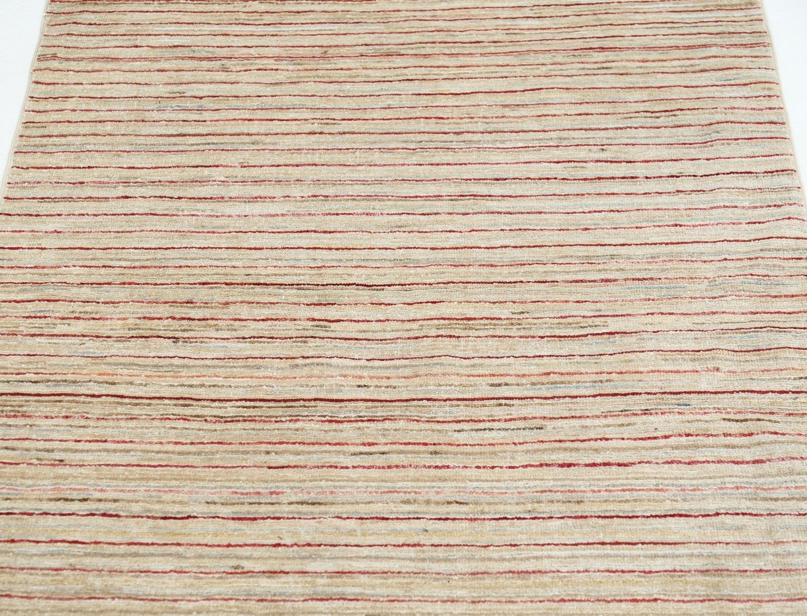 Tapis d'appoint noué à la main, ivoire, beige et rouge, 97 x 145 cm, motif rayé photo 615.0