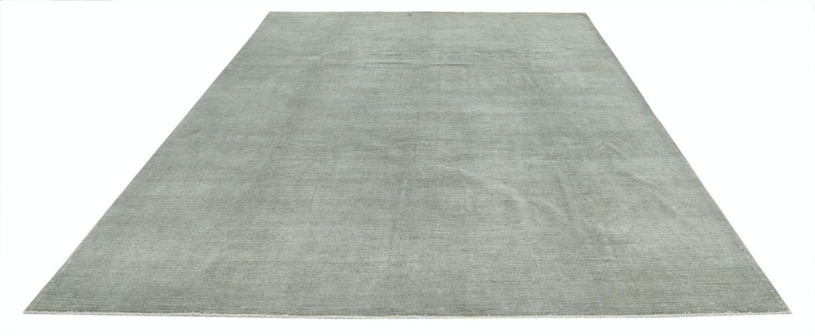 Tapis en laine noué à la main, vert sauge, 2,67 x 3,56 m. Tapis à motif minimaliste photo furniture