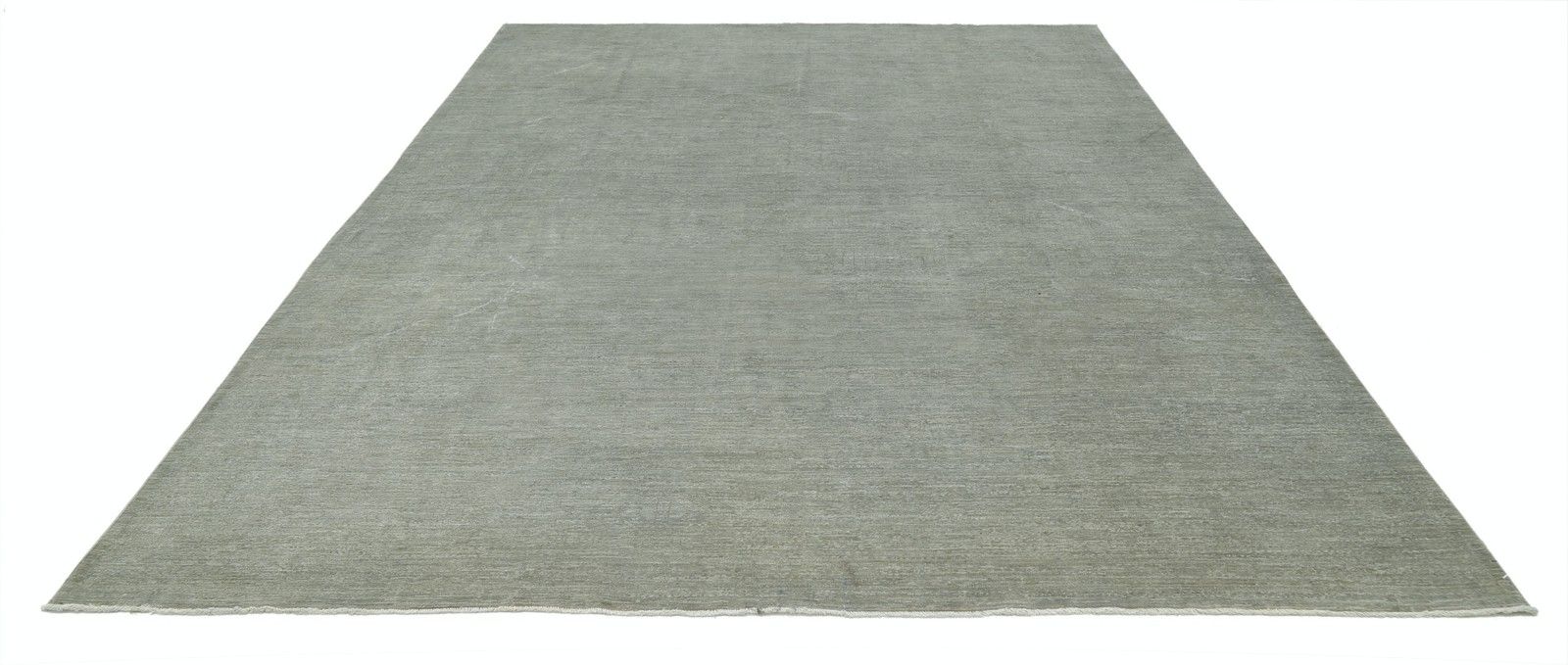 Tapis en laine noué à la main, vert sauge, 2,67 x 3,56 m. Tapis à motif minimaliste photo for sale