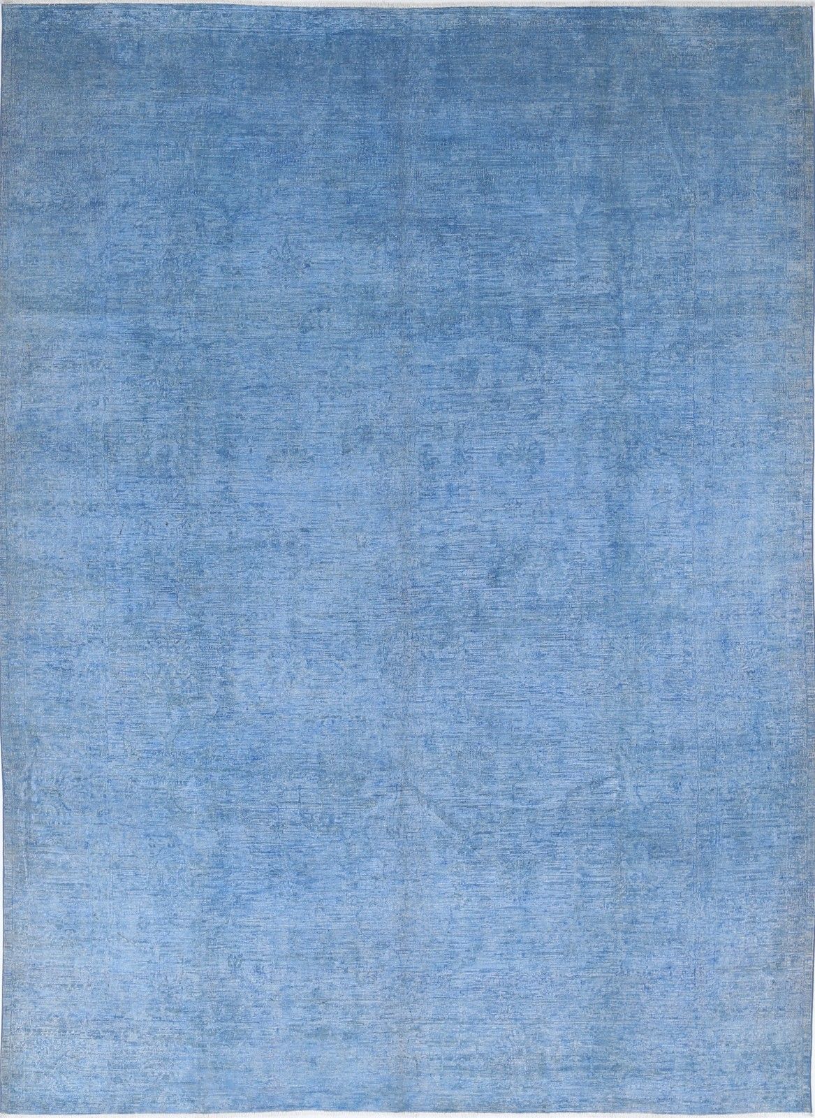 9x12,2 ft handgeknoopt Turks wollen vloerkleed, groot formaat. Blauw tapijt voor de woonkamer