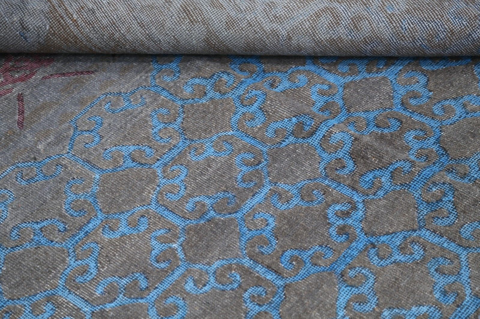 9.4x13 Ft Handmade Gray, Blue & Lavender Rug. Trellis Geometric Design Carpet photo 6057.0