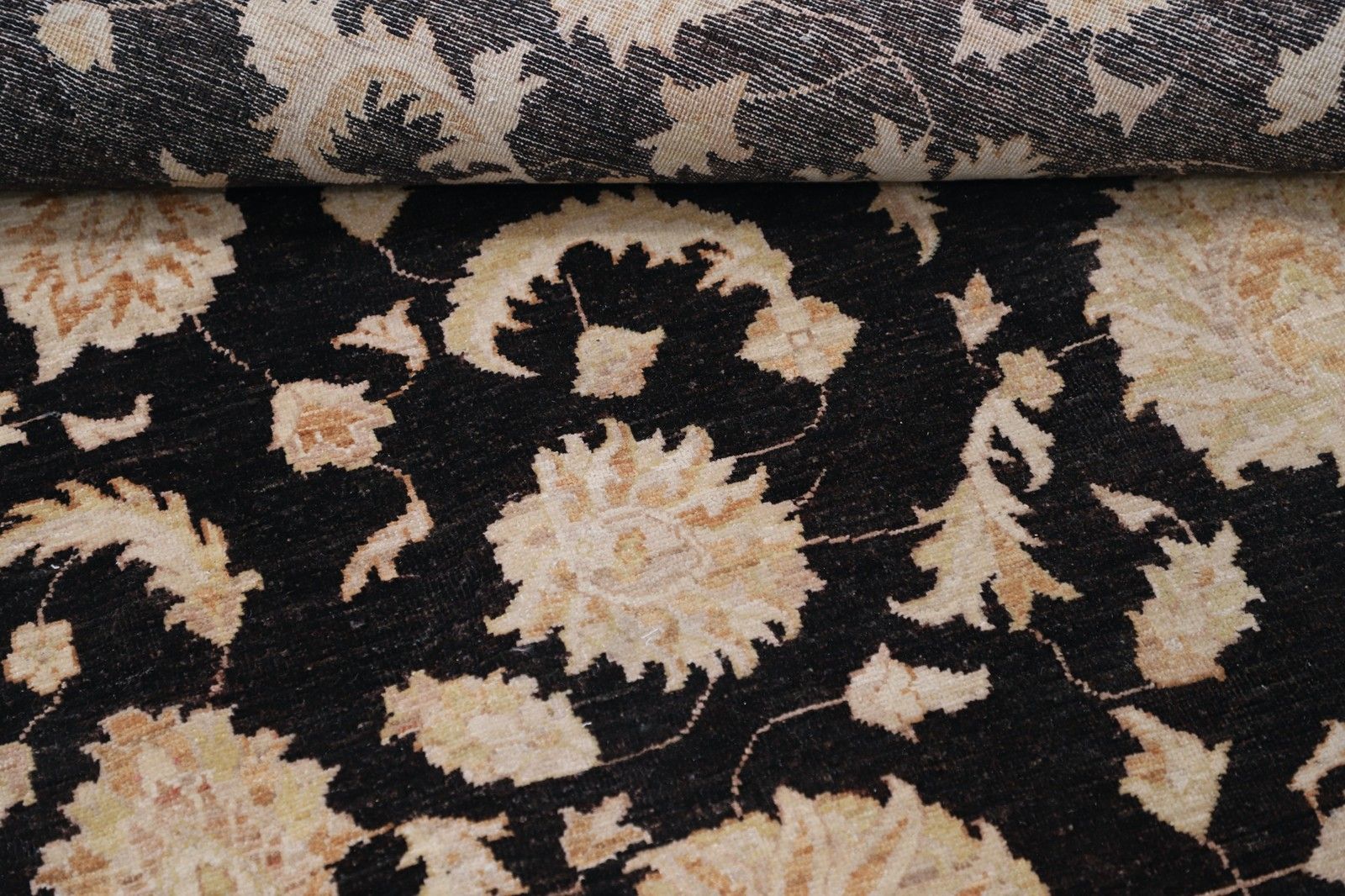 8.7x11.4 Ft Hand Knotted Floral Oushak Wool Large Area Rug In Black And Beige photo 4884.0