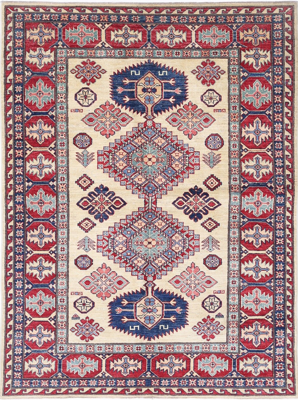 Tapis turc à motifs géométriques, noué à la main, 152 x 198 cm
