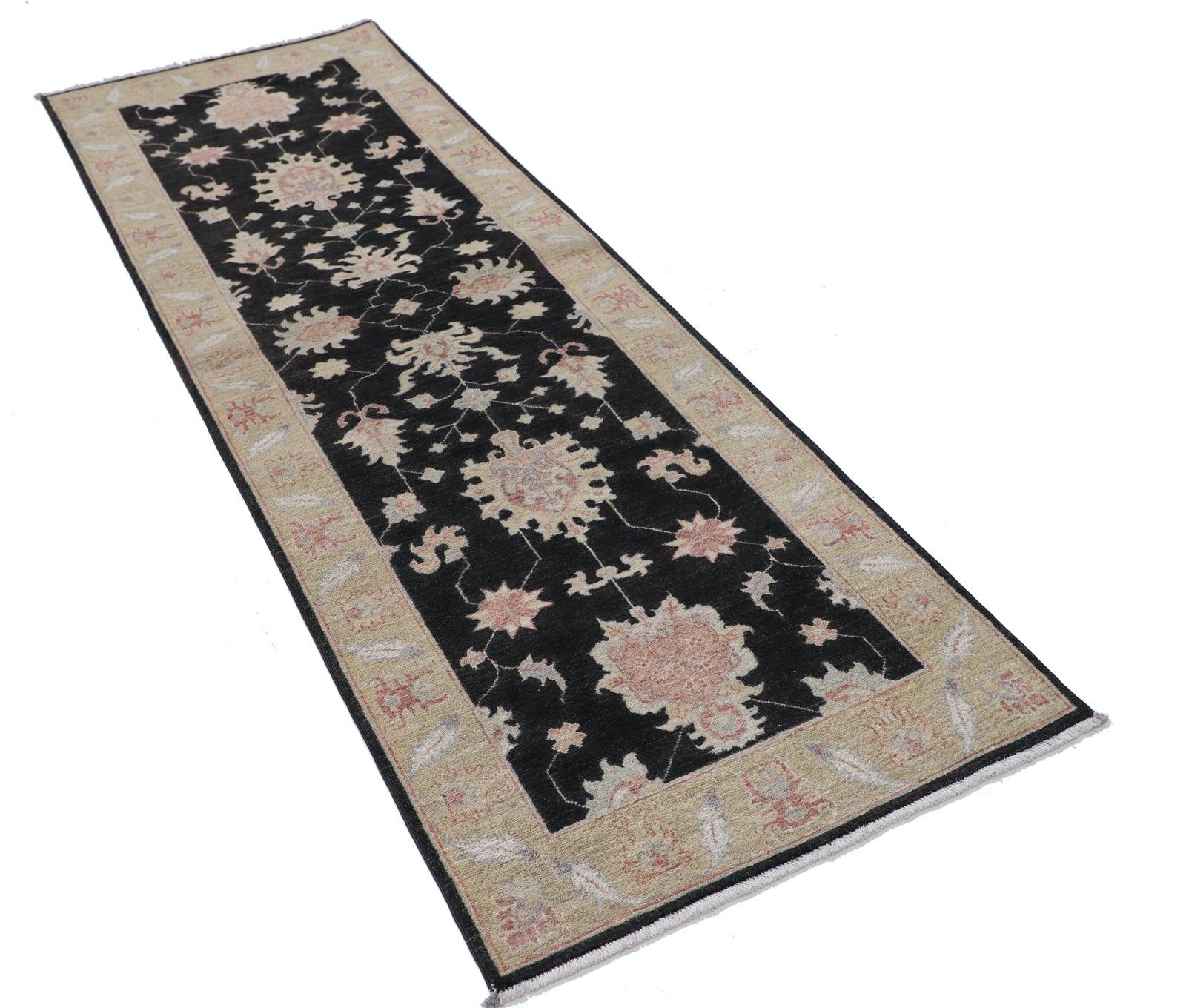 2.7x8.2 Ft Floral Hallway Runner. Black Kitchen Rug. Handknotted Corridor Rug photo furniture