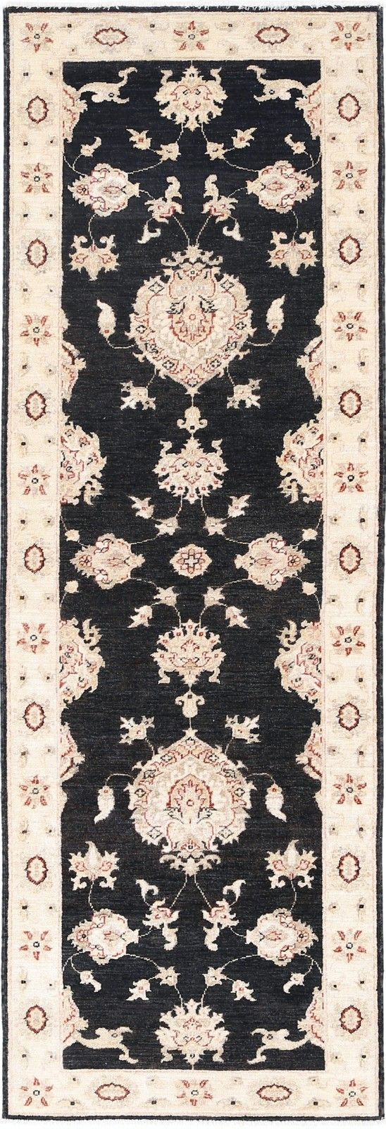 2,6 x 7,7 ft zwart, beige loper voor gang. Gangloper. Bloemen keukenkleed
