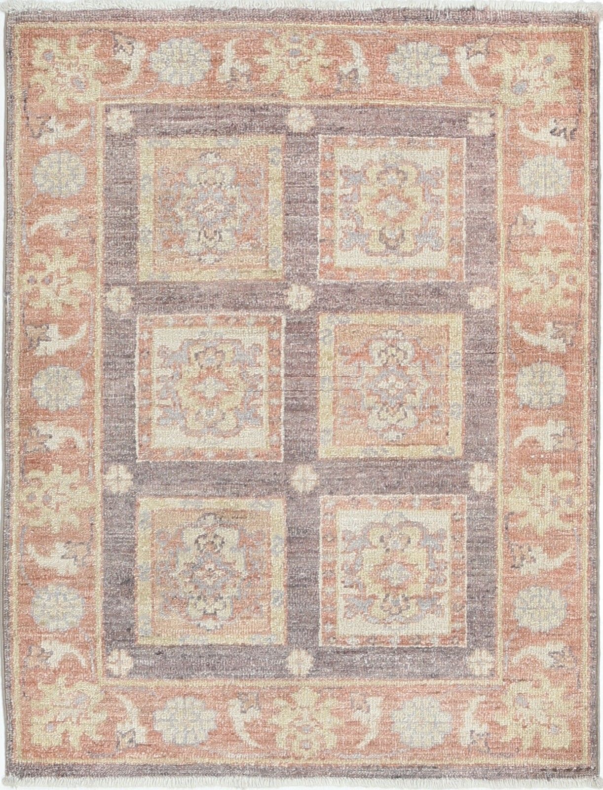 2.2x3 Ft Hand Knotted Rust, Brown, Gold Rug. Geometric Floral Pattern Accent Rug