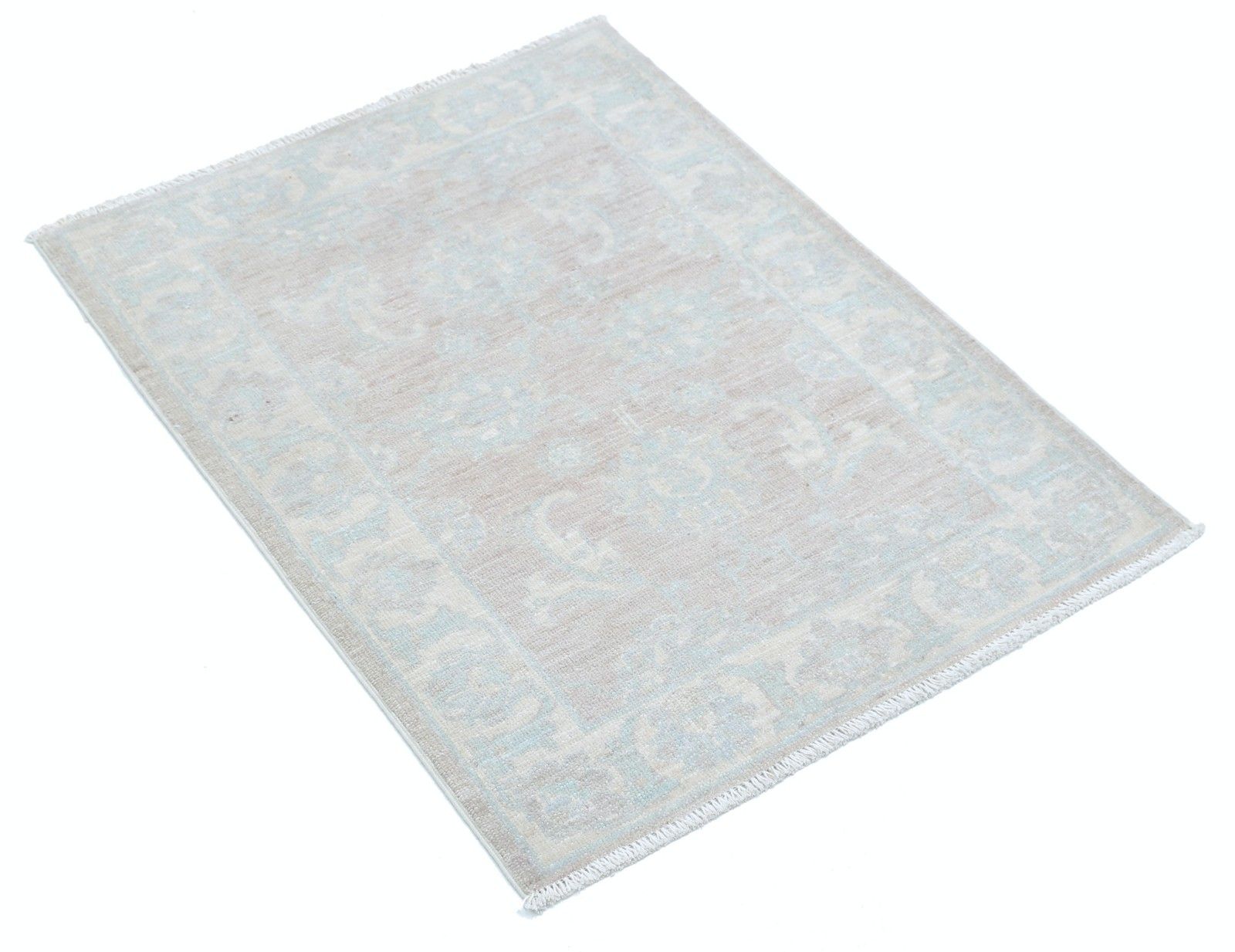Tapis d'appoint Oushak en laine beige noué à la main, motif floral, 0,69 x 0,89 m photo furniture