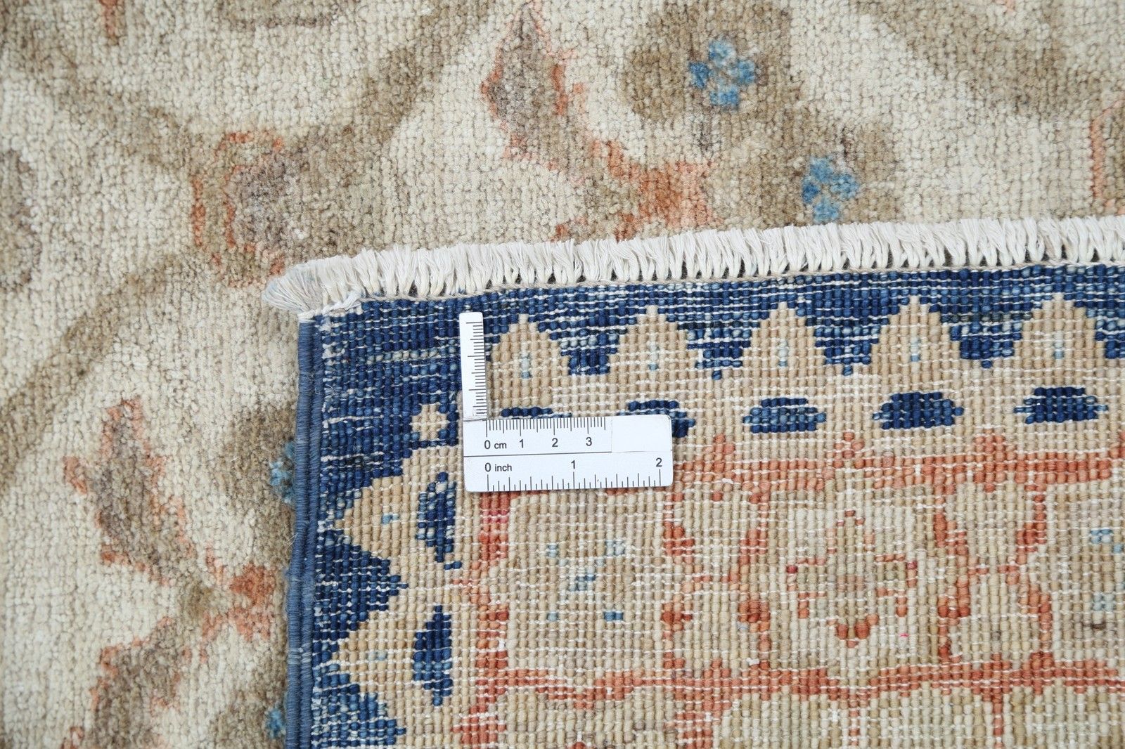 5.6x7.8 Ft Hand Knotted Beige And Blue Wool Rug With Geometric Floral Design photo buy