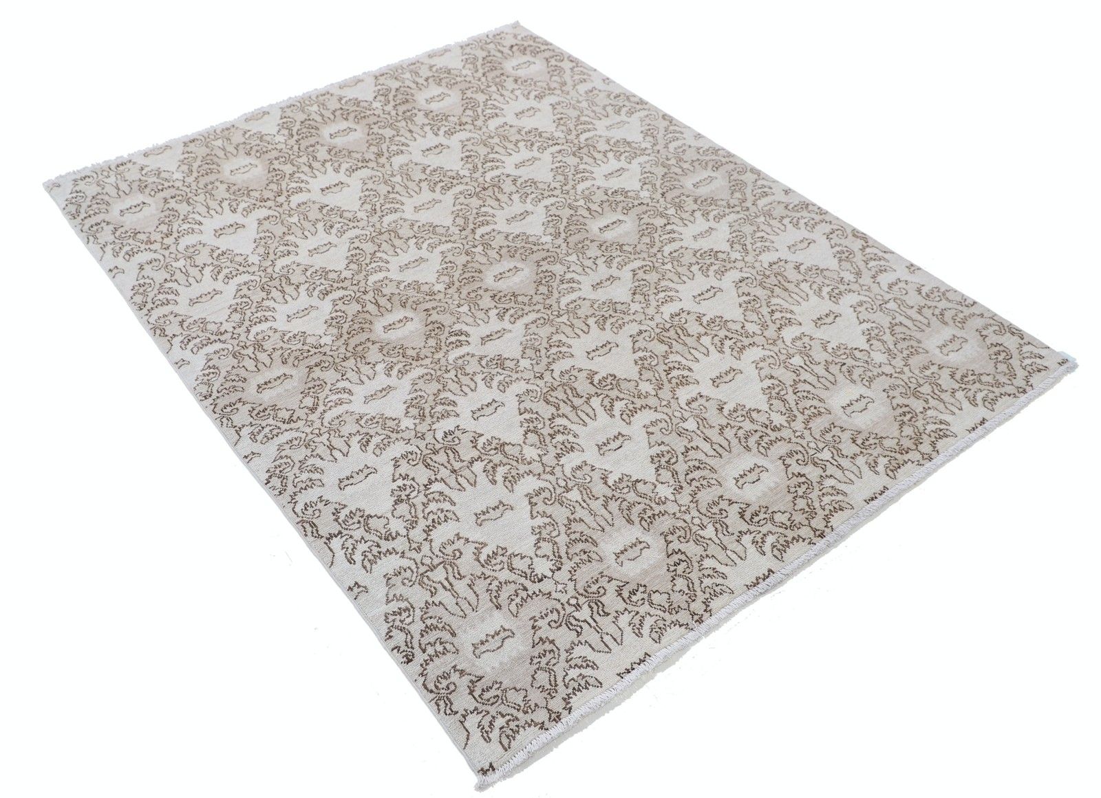 Tapis d'appoint fait main, beige et brun, motif ornemental, 130 x 166 cm. 100 % laine photo furniture