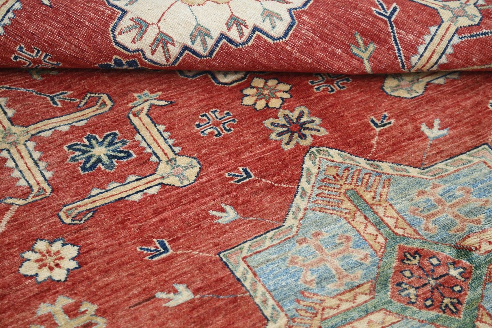 5.7x8 Ft Handknotted Red Wool Area Rug For Living Room, Bedroom, And Dining Room photo 2198.0