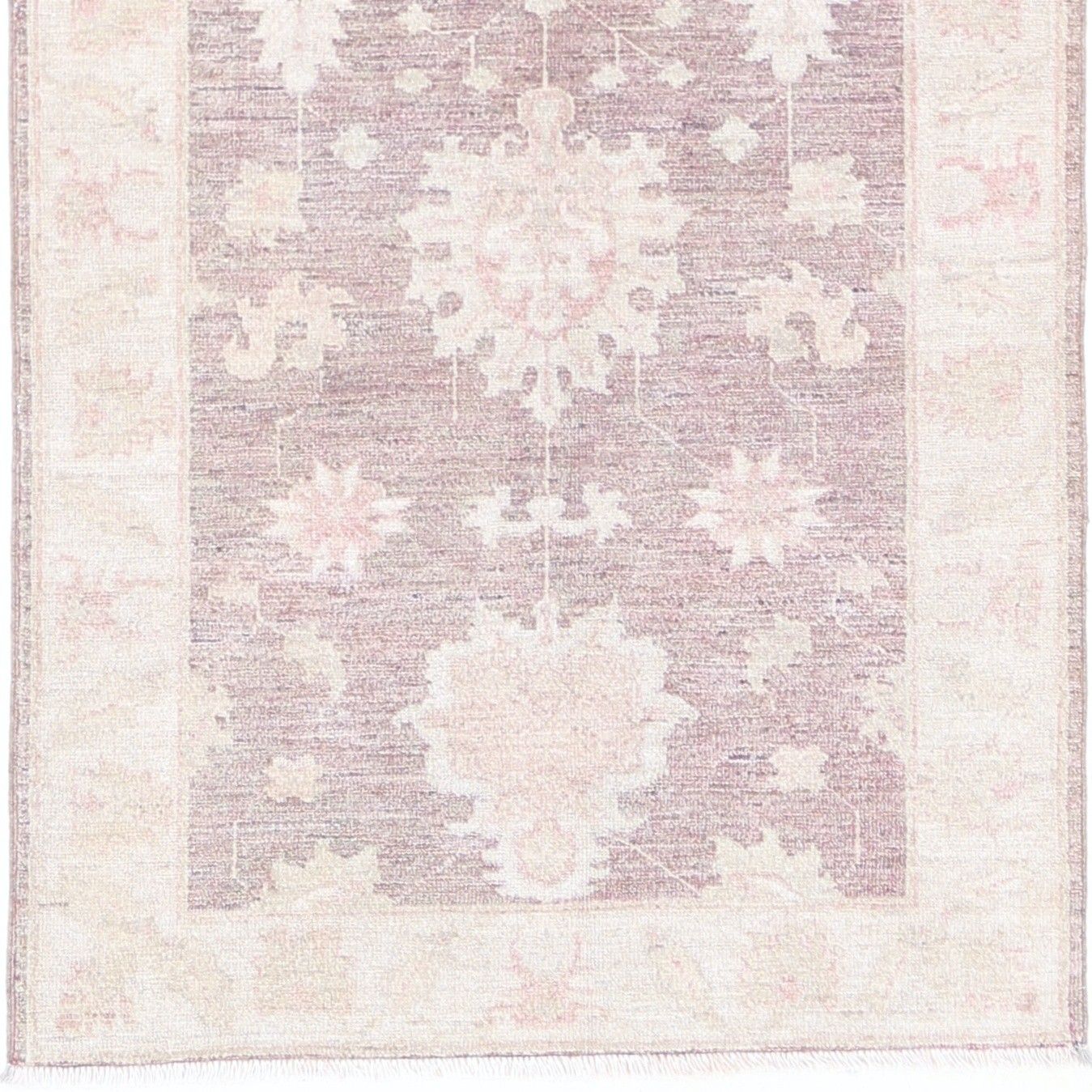 2,7 x 8 ft handgeknoopt loperkleed in roze en ivoor, wol. Turks bloemmotief gangkleed photo buy