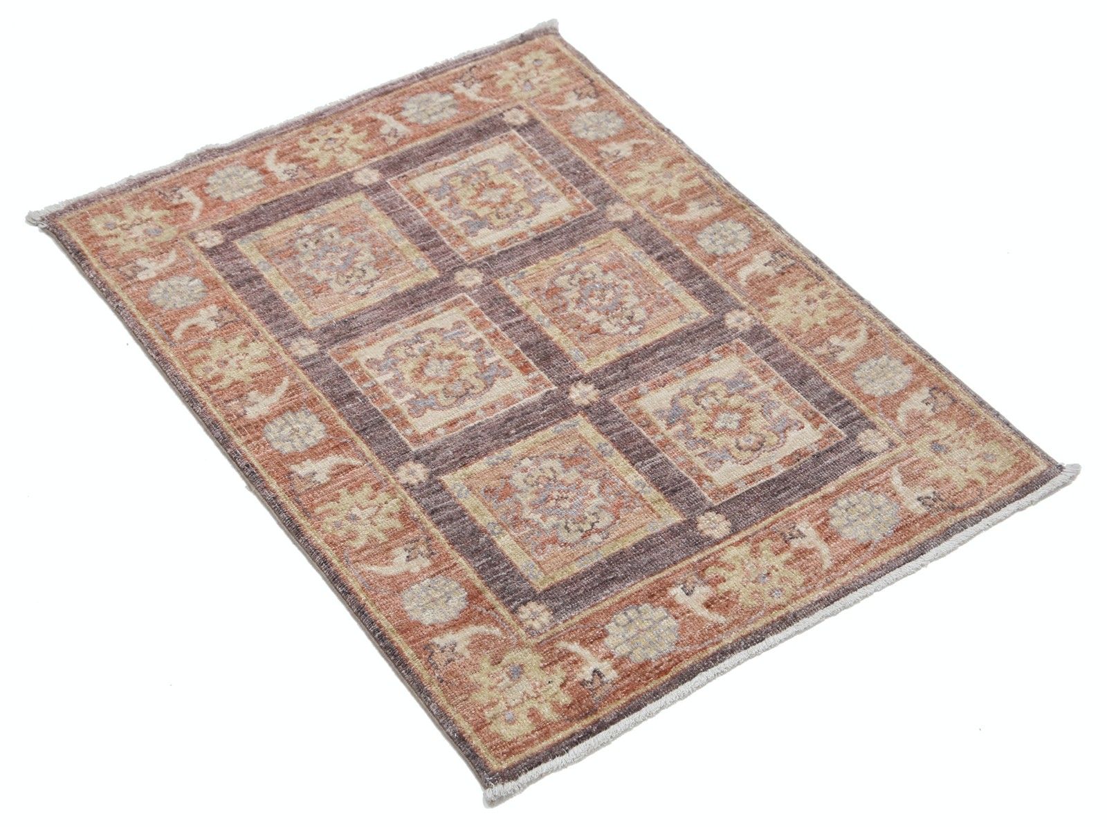 2.2x2.8 Ft Handmade Rust, Brown, Gold Rug. Geometric Floral Pattern Accent Rug photo furniture