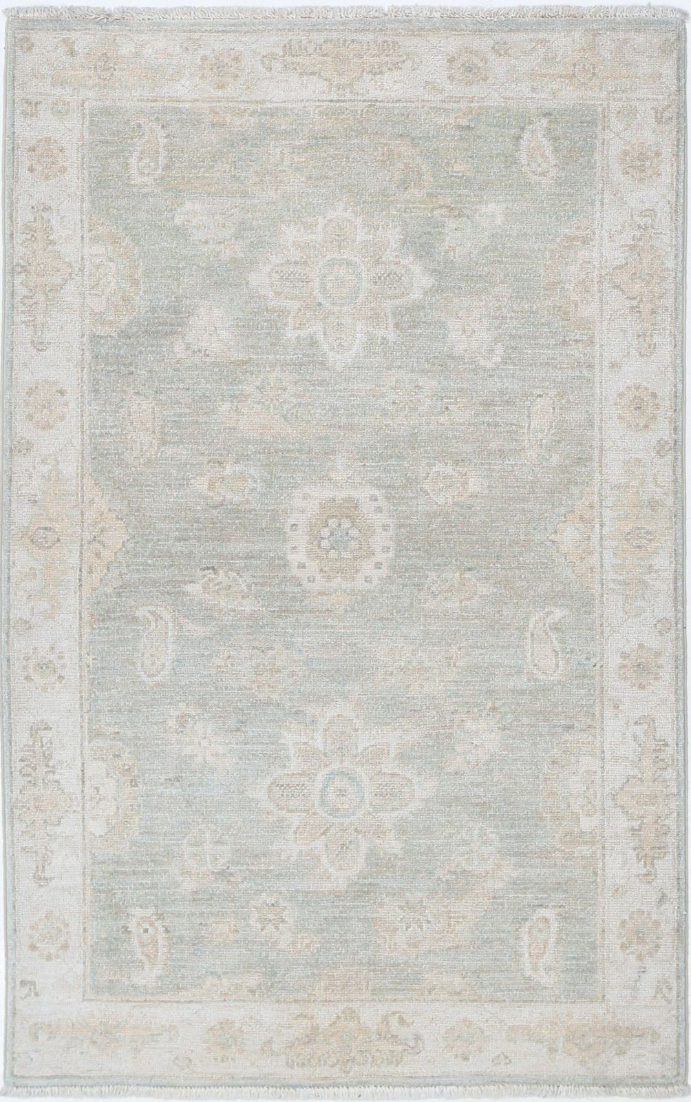 Tapis d'appoint Oushak noué à la main, beige et bleu clair, à motif floral, 0,79 x 1,27 m