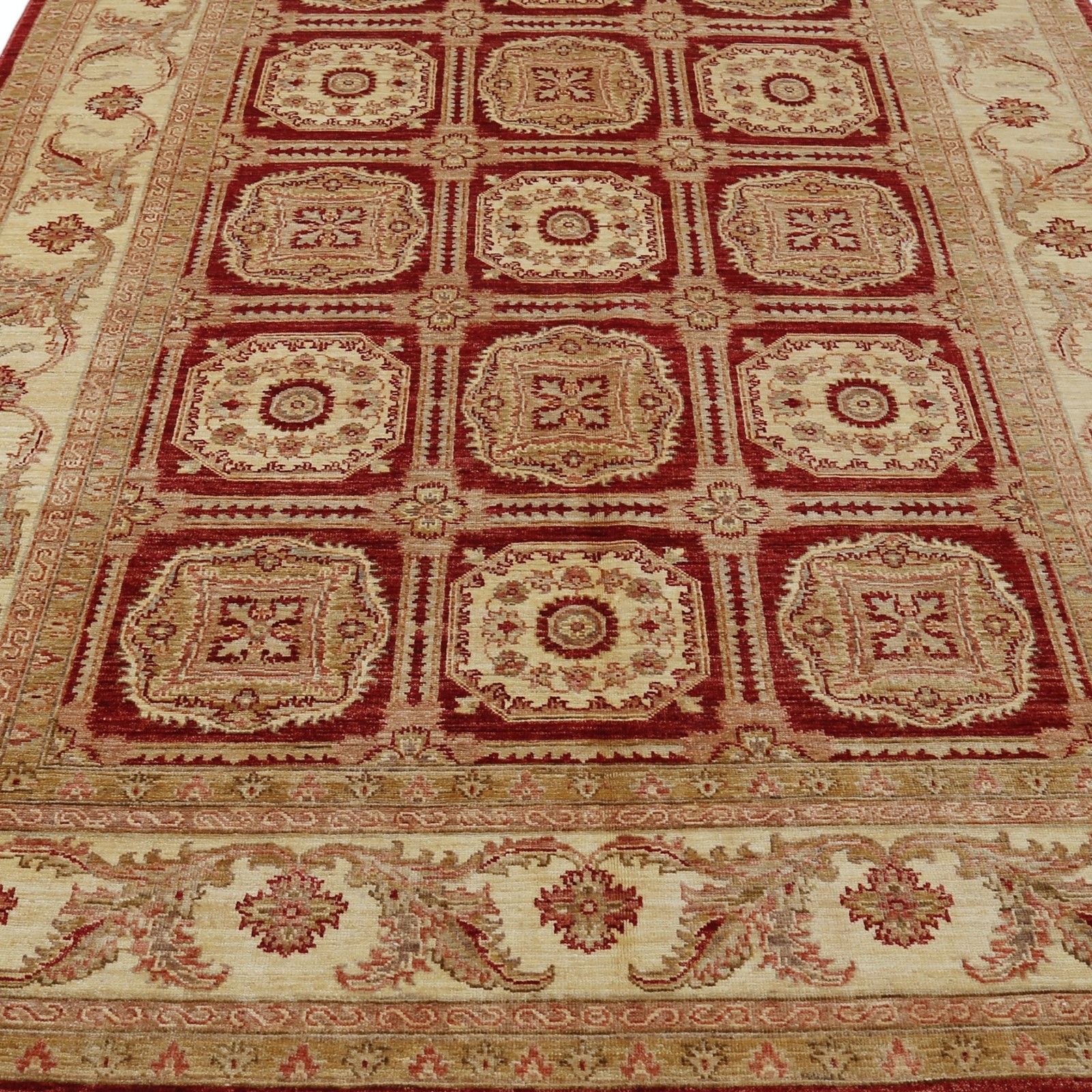 5.7x8.6 Ft Hand Knotted Red, Beige Wool Rug. Geometric Floral Pattern Carpet photo buy