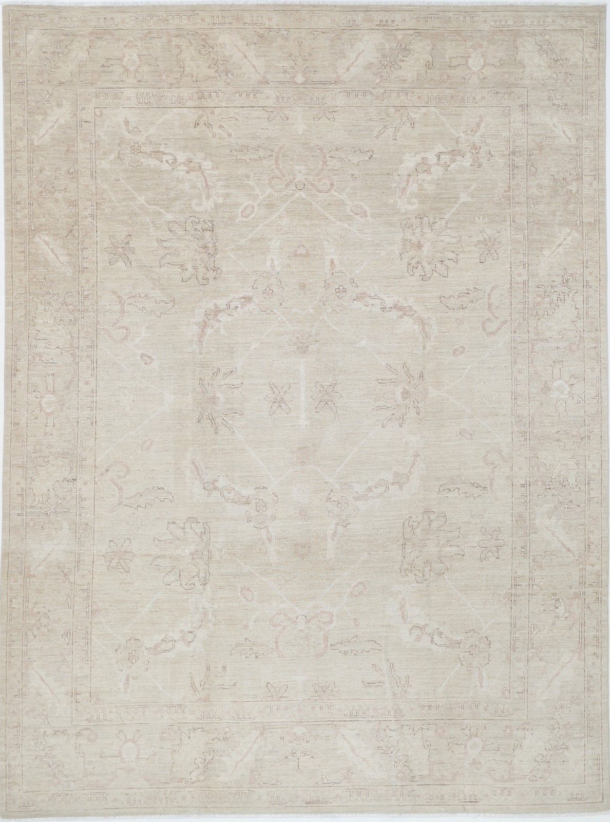 8x11 Ft Hand Knotted Beige Area Rug For Home Decor. 100% Wool Large Carpet