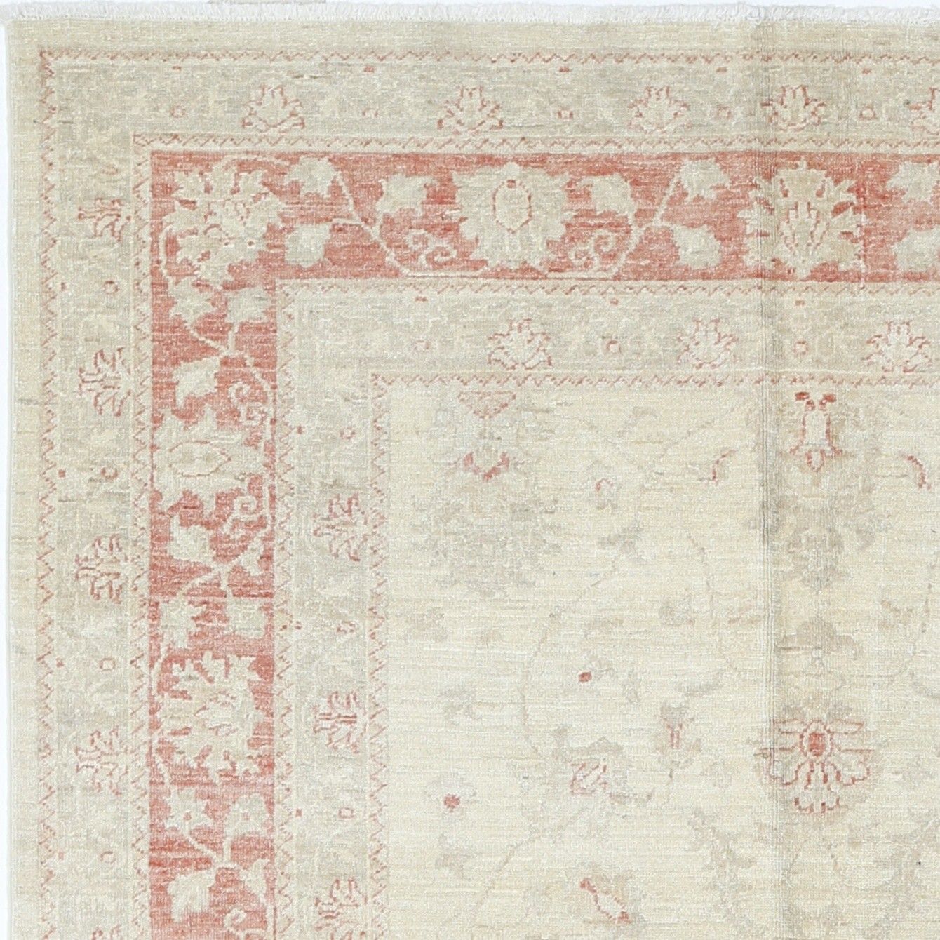 Tapis à motifs floraux noué à la main, fond rouge et bordure ivoire, 1,45 x 1,94 m photo vinterior