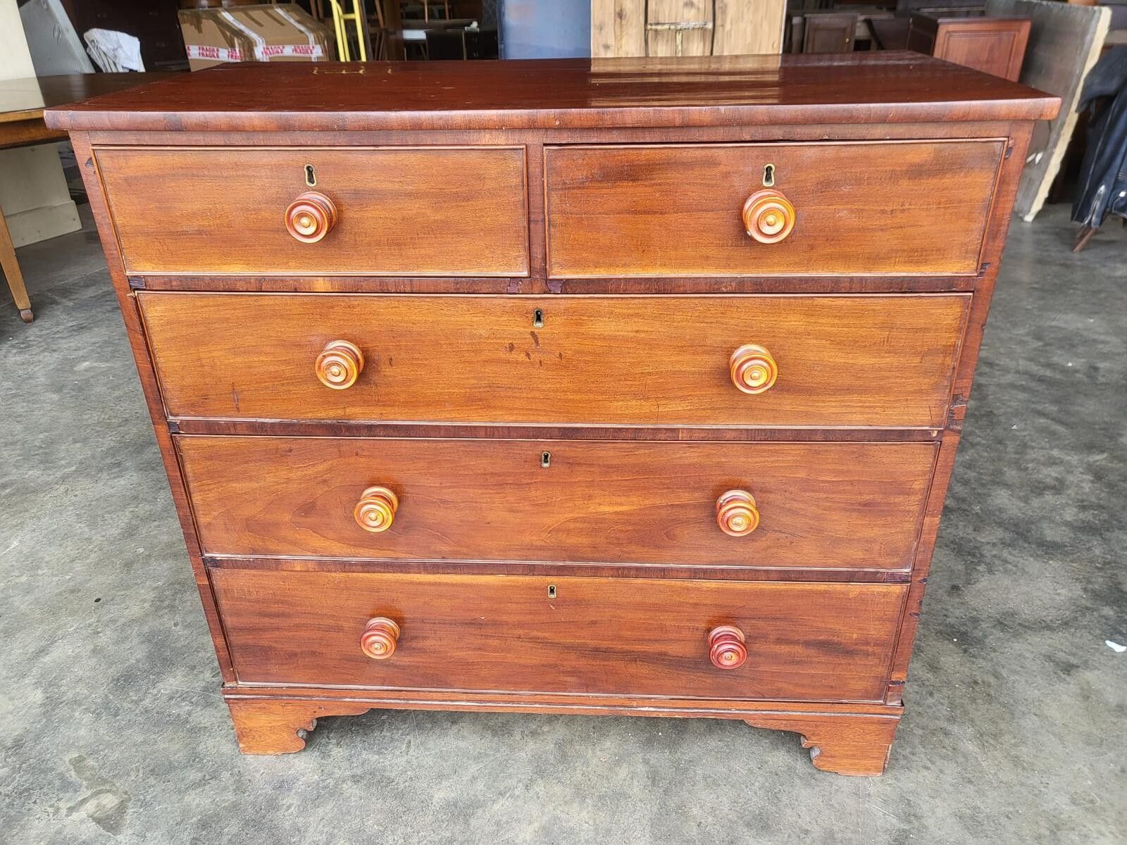 Antique Victorian 2 Over 3 Chest Of Drawers Bracket Feet