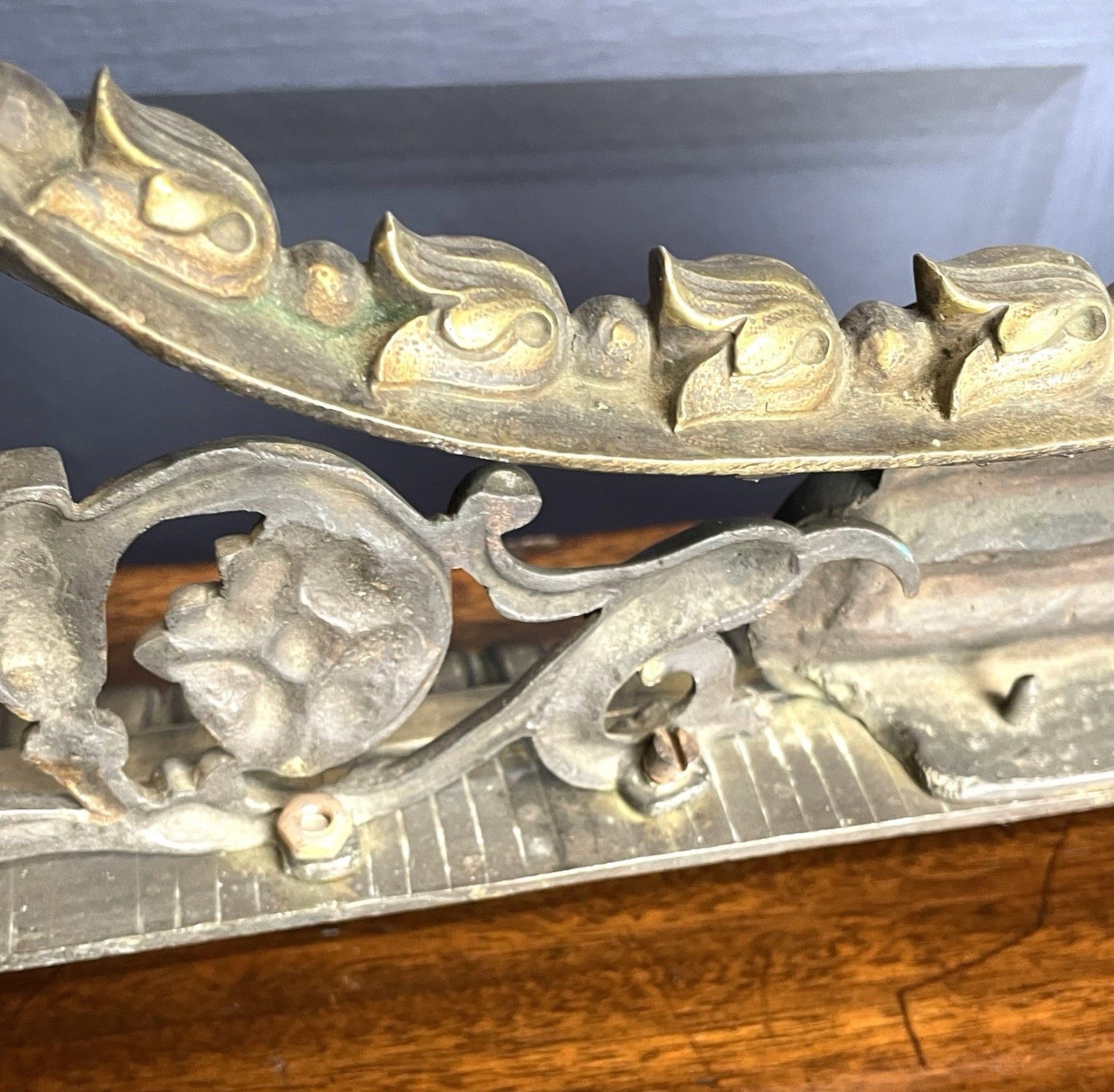 photo vintage French Empire Brass Chenet Andirons Pair Decorative Ram Fire Dogs 19th Century