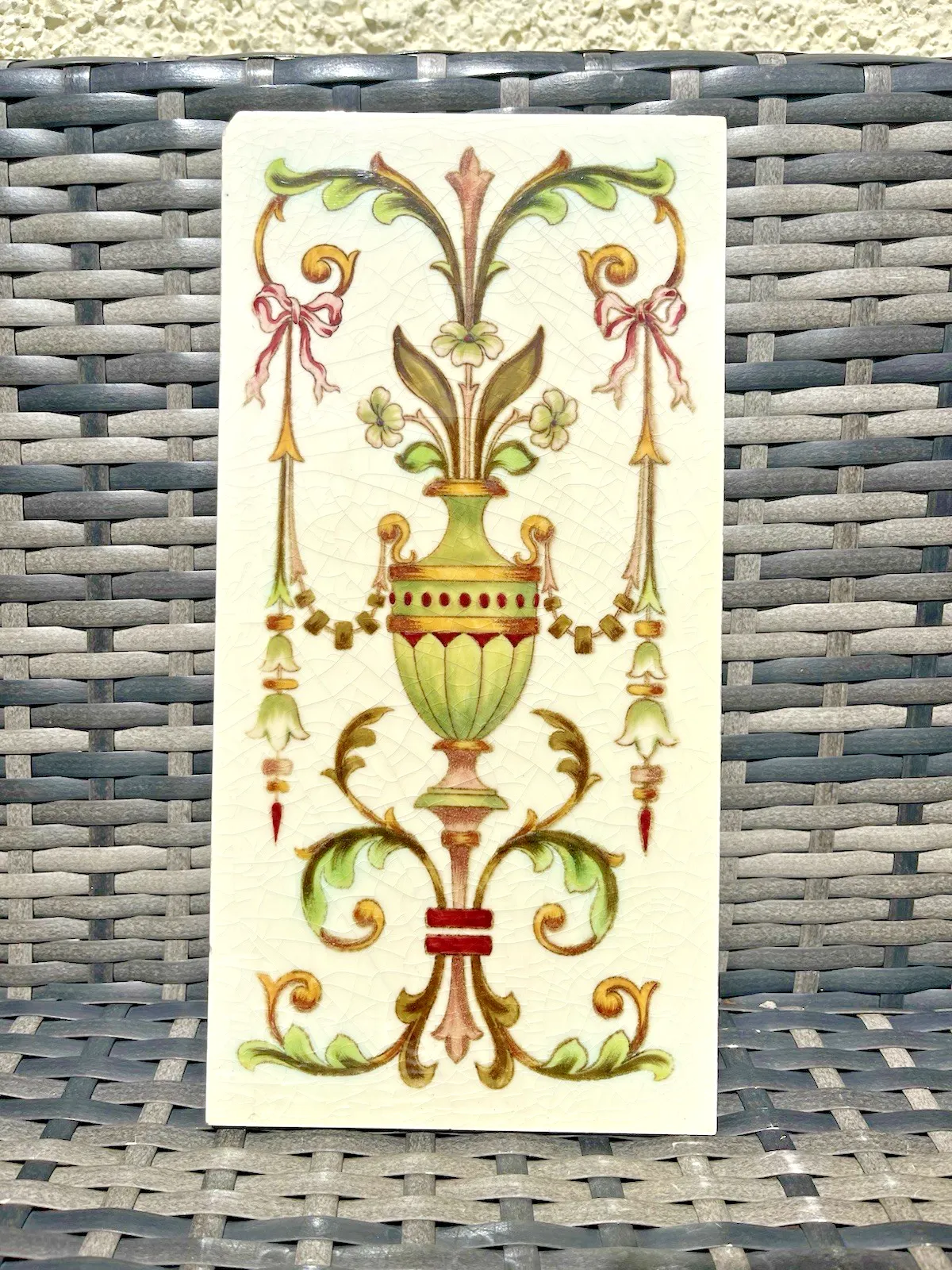 Rare Pair Of Antique English Sherwin & Cotton 12 X 6 Fireplace Tiles Regency Urn photo vinterior