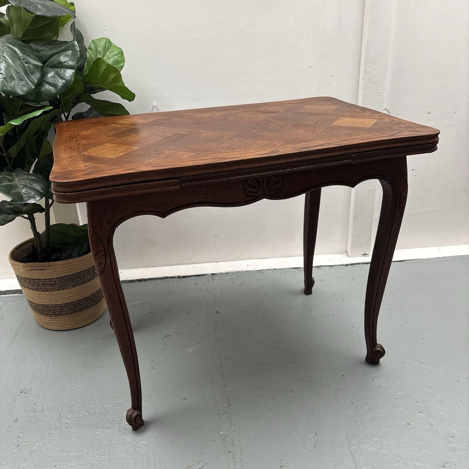 Vintage French Country Provincial Parquetry Extending Games Side Console Table photo furniture