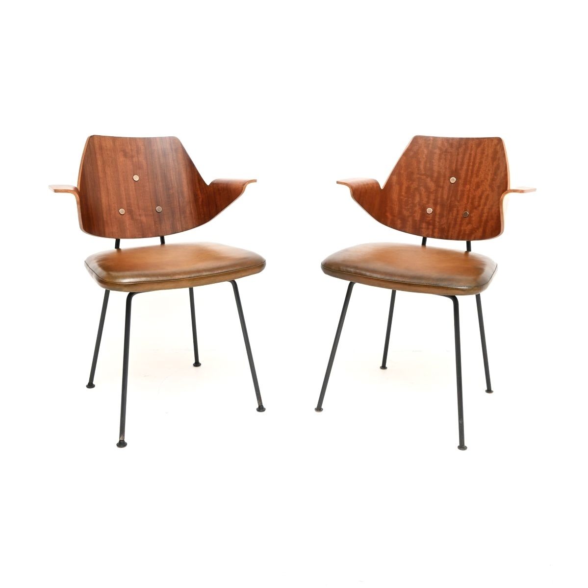Pair Of Vintage Mahogany And Leather 661 Chairs By Robin Day For Hille