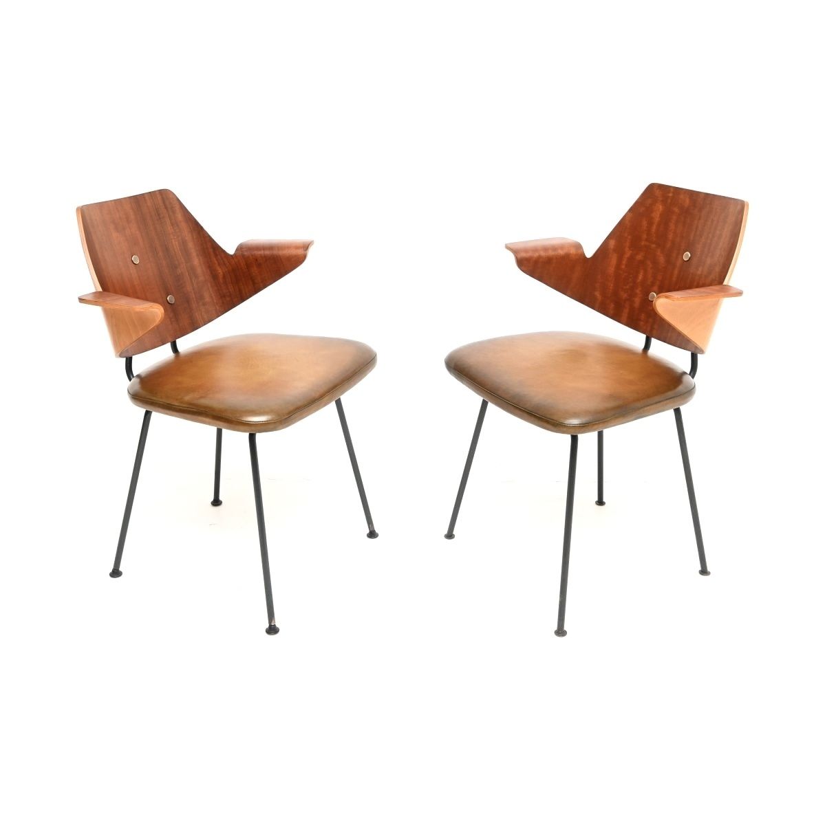 Pair Of Vintage Mahogany And Leather 661 Chairs By Robin Day For Hille photo vinterior
