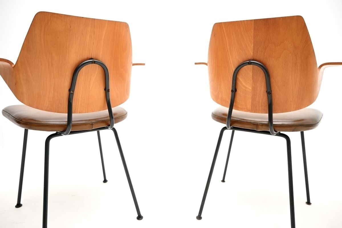 Pair Of Vintage Mahogany And Leather 661 Chairs By Robin Day For Hille photo vintage