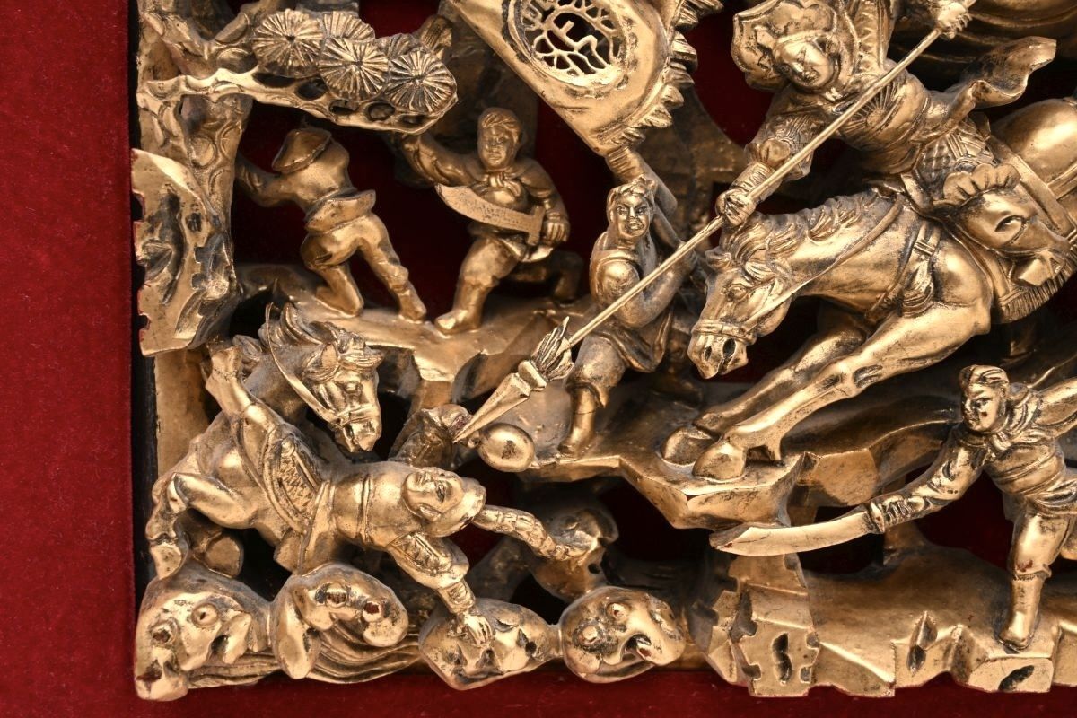 Antique Oriental Carved Wood And Gilt Panel photo Art