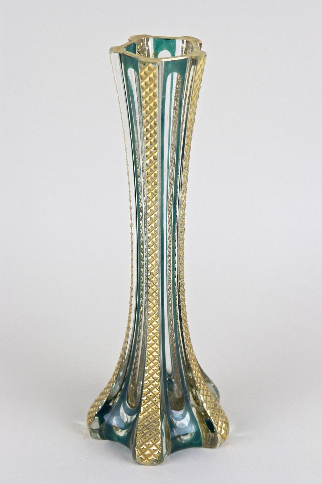 20th Century Murano Glass Vase With Green And Gilt Accents, Italy Ca. 1930 photo 670.0