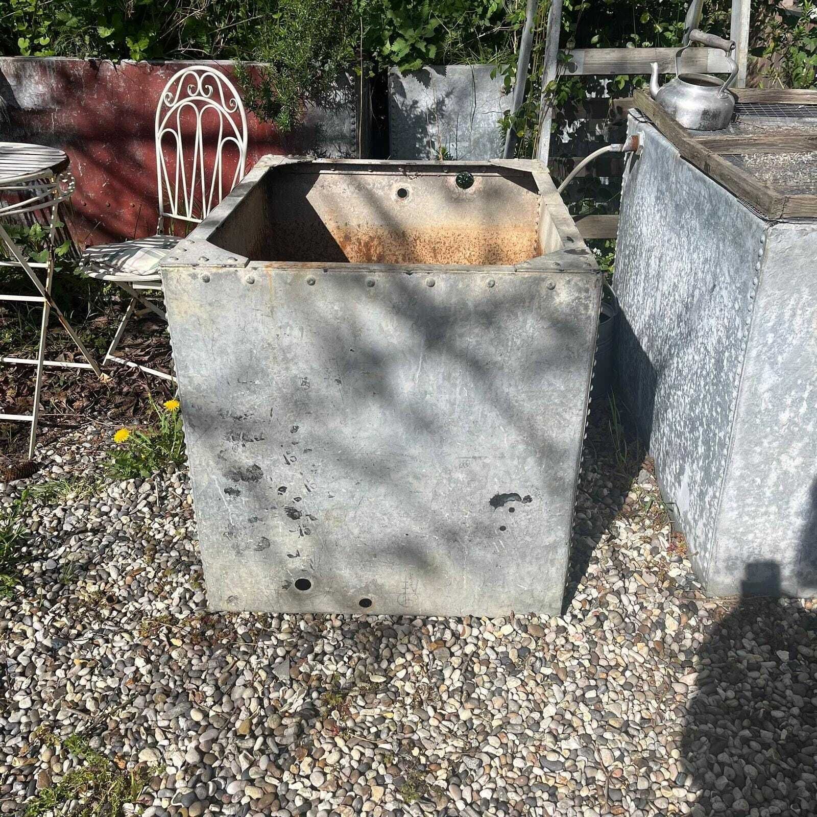 Galvanised Riveted Water Tank Industrial Rustic Garden Planter Not Watertight photo for sale