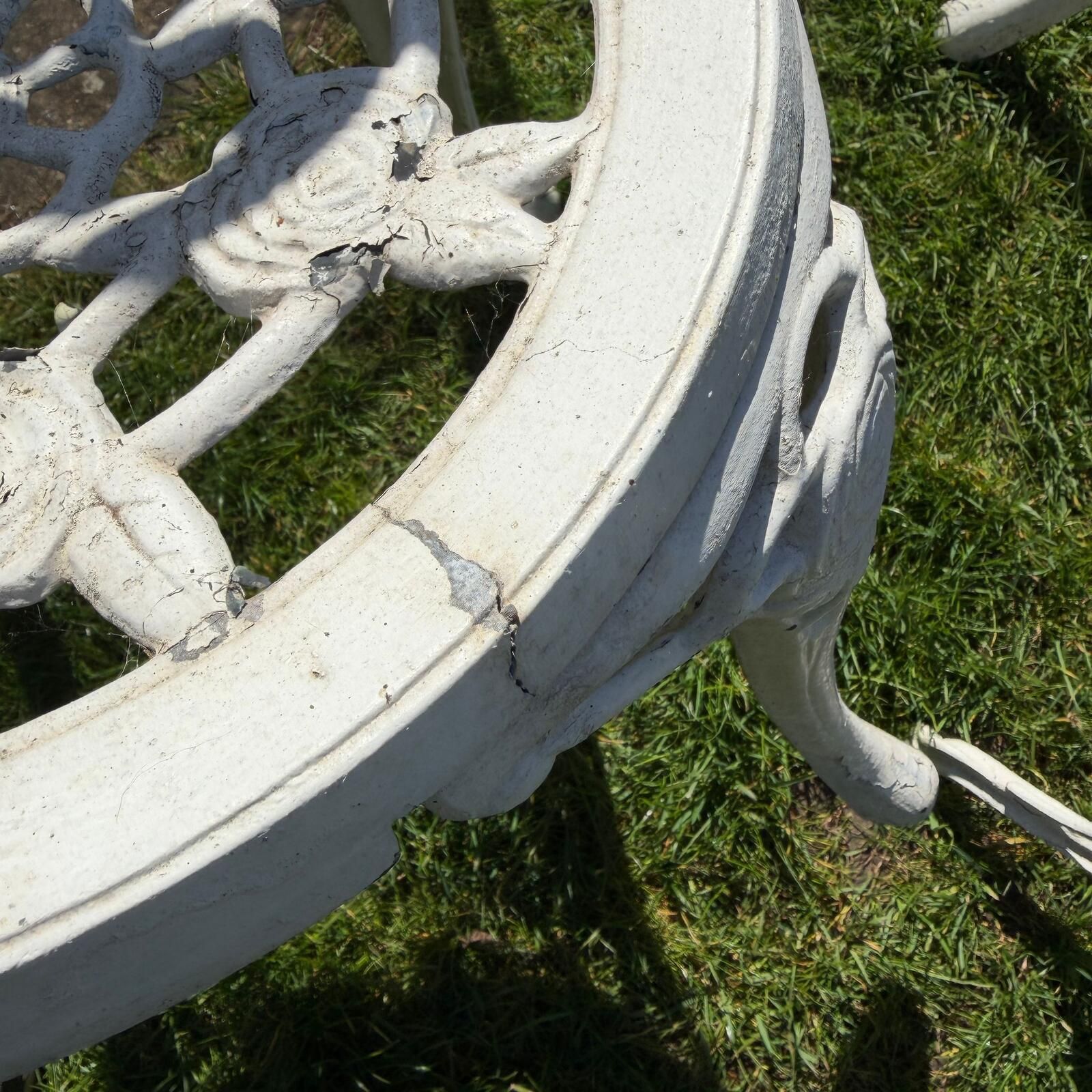 3 Piece Cast Aluminium White Bistro Set Table 2 Chairs Great Patina Rose Design photo buy
