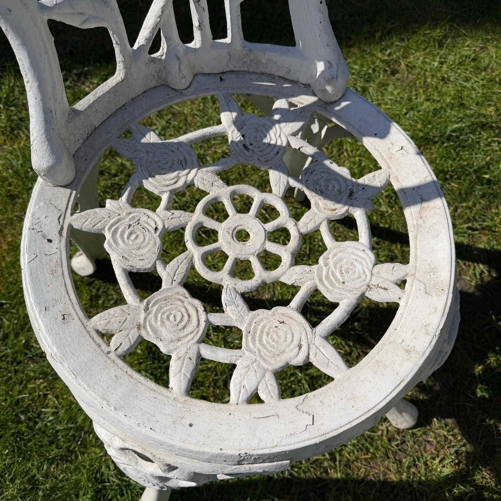 photo for sale 3 Piece Cast Aluminium White Bistro Set Table 2 Chairs Great Patina Rose Design