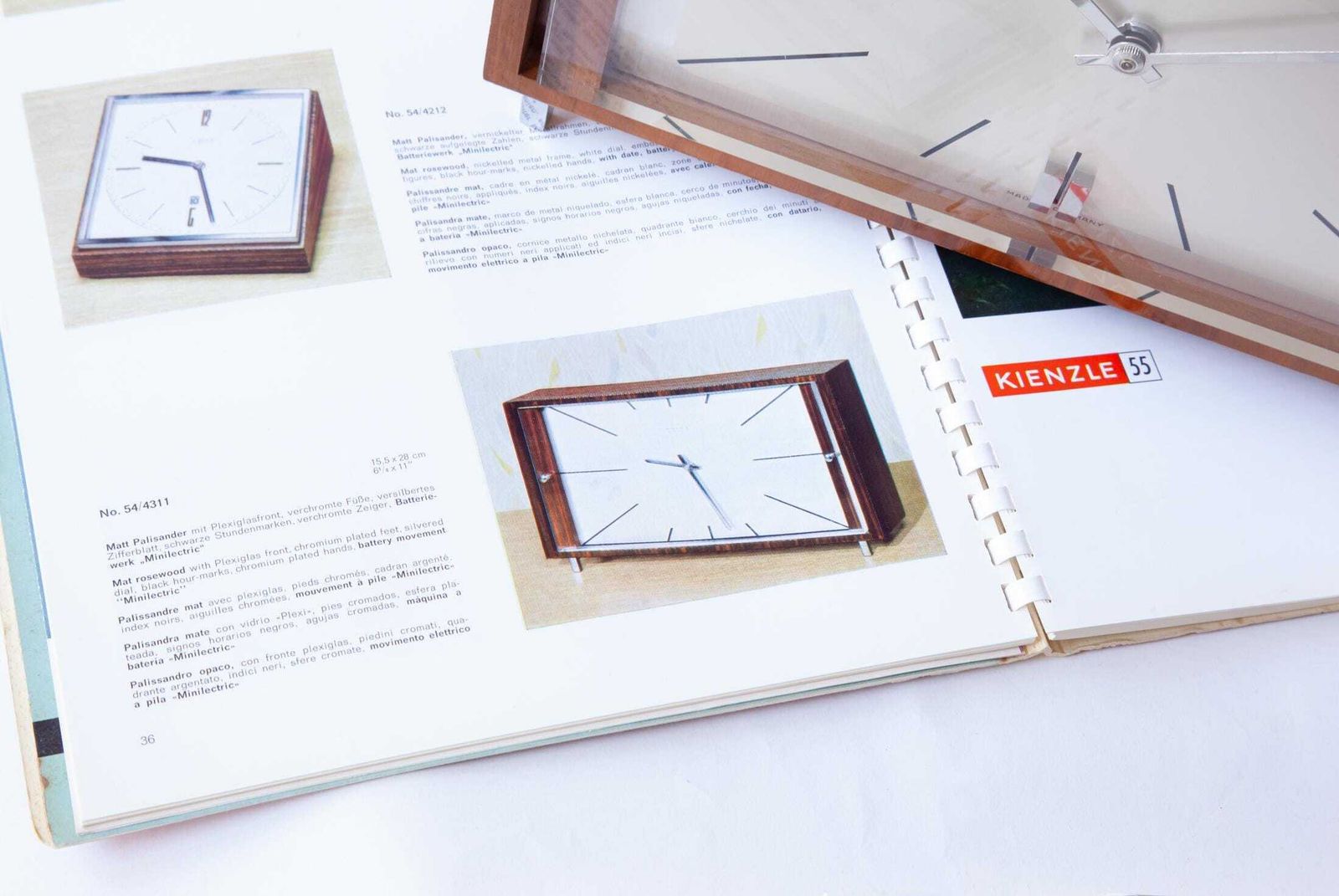 photo buy Mid Century Kienzle Table Clock Modern Bauhaus Atomic Space Age Desk 1960s Shelf Mantel Germany Walnut Battery