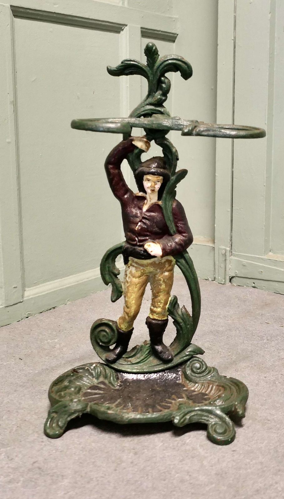 French Cast Iron Figural Umbrella Stand Colourful French Cast Iron Umbrella Stand