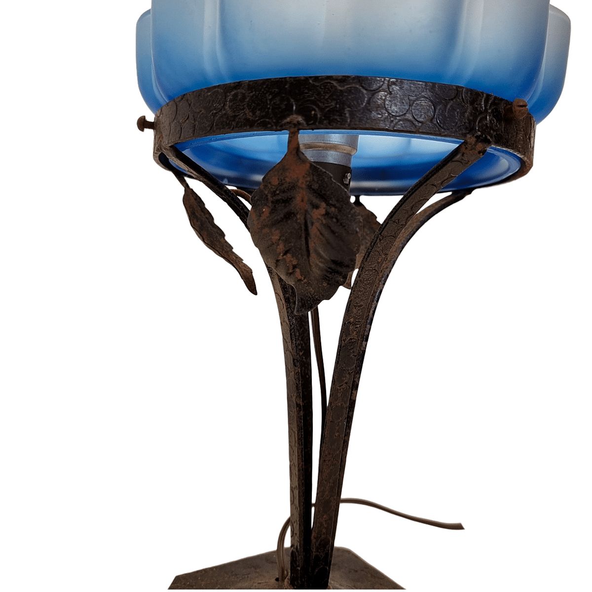 Lampe Art déco française à abat-jour bleu, années 1920/1930 photo for sale