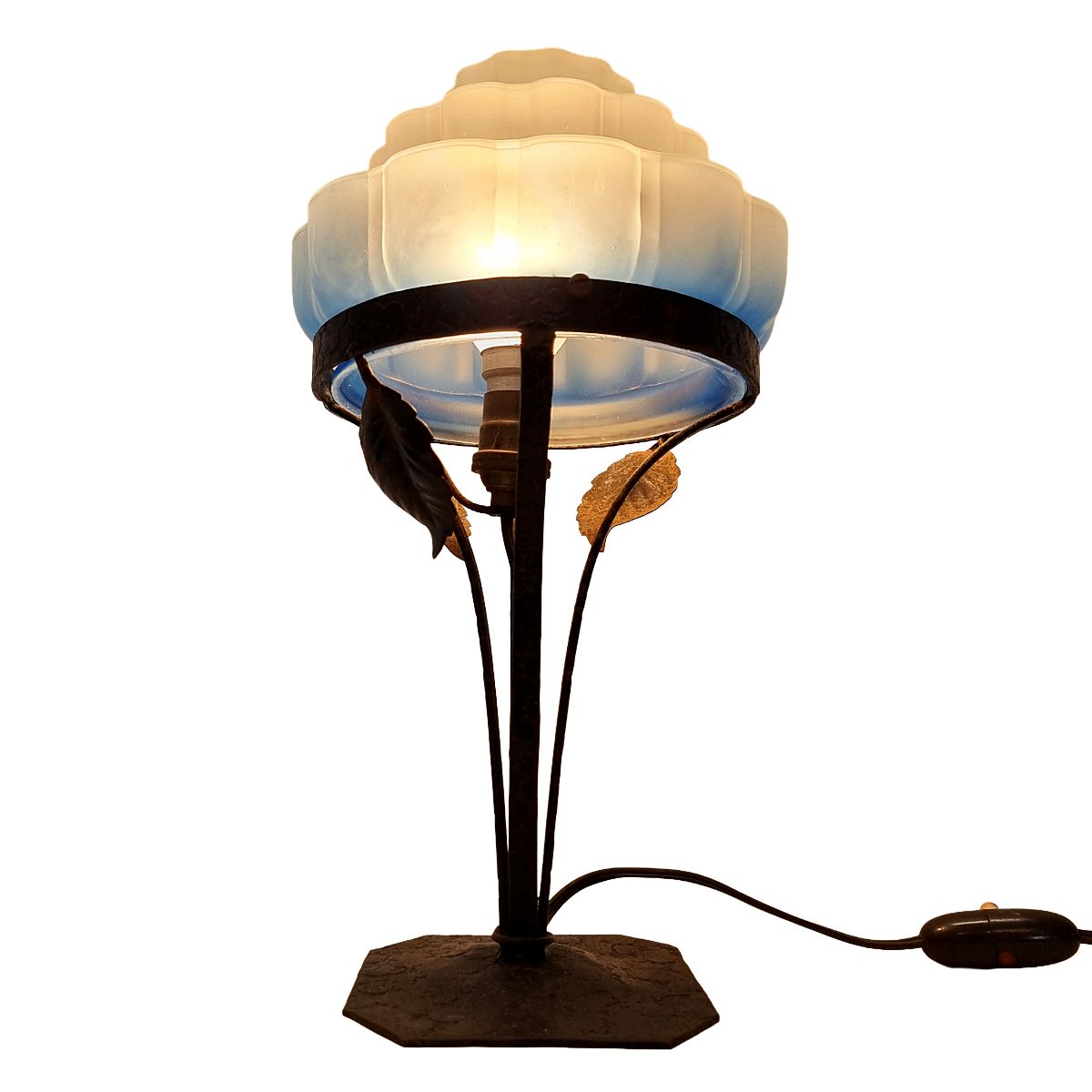 Lampe Art déco française à abat-jour bleu, années 1920/1930 photo buy