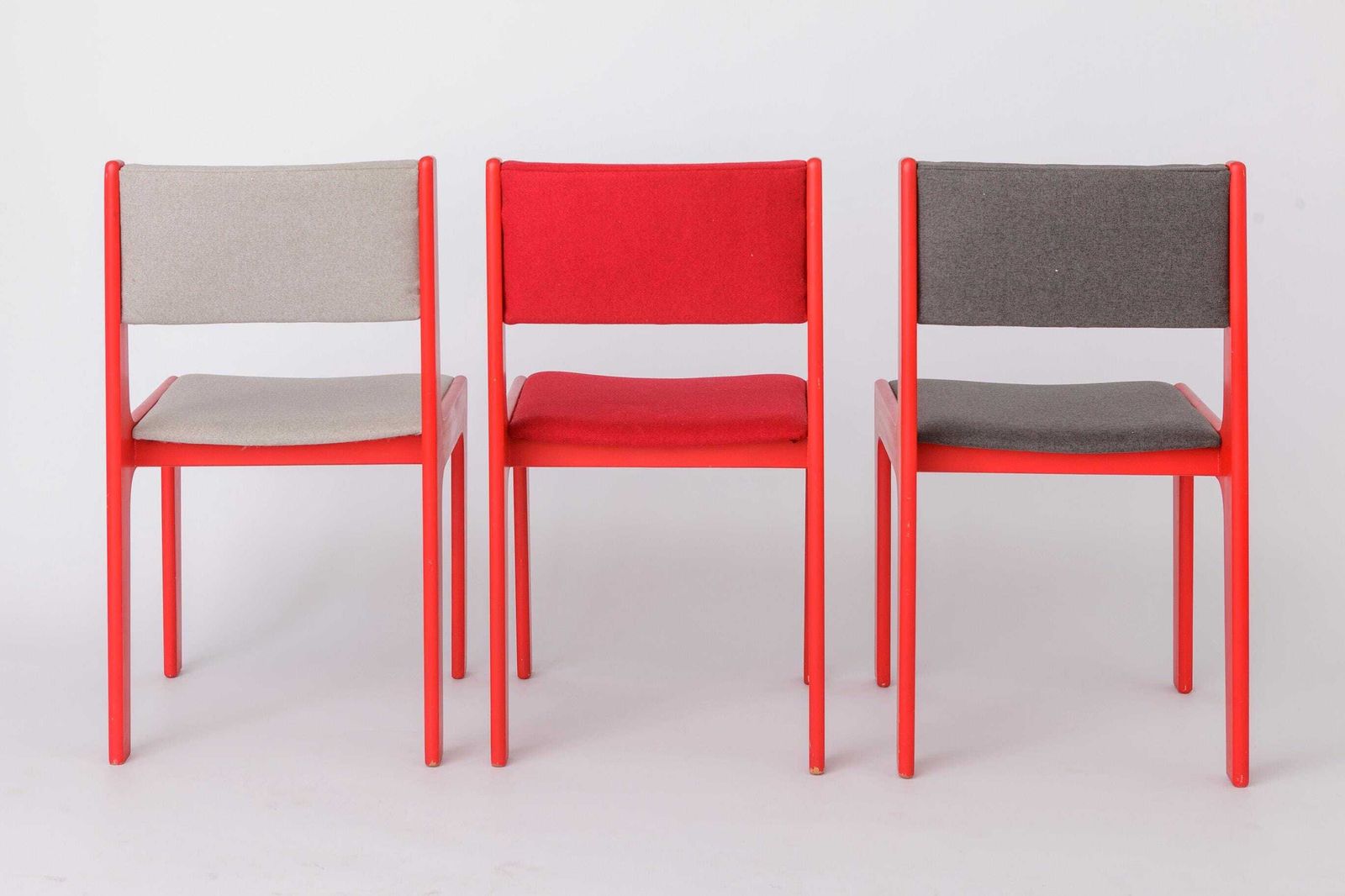 Vintage Casala Dining Chairs Set Of 5, 1950s German Beech Wood Chairs, Restored Red Lacquer, Mid Century Modern photo vinterior