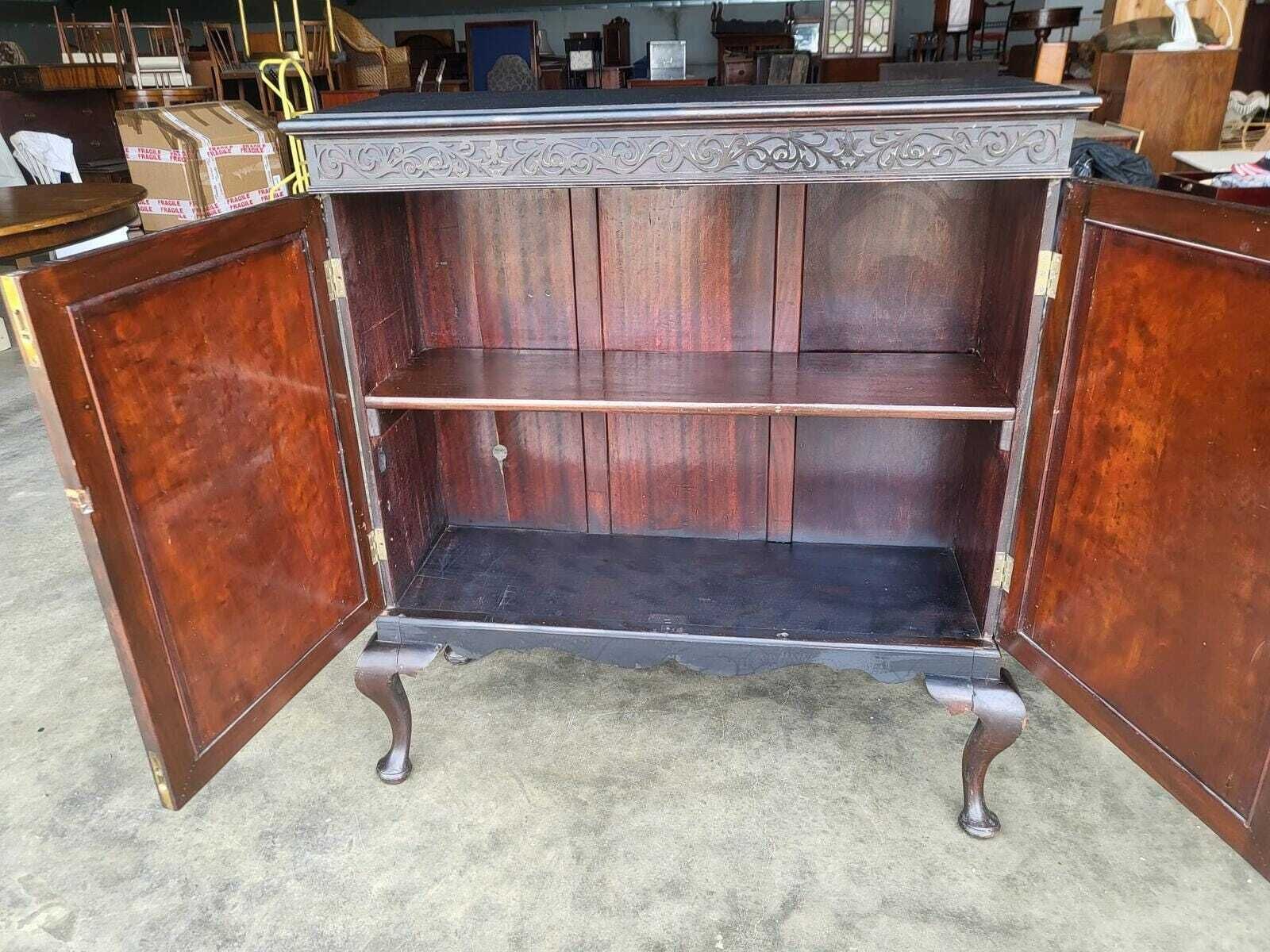 Antique Large Edwardian 2 Door Cupboard Cabinet Cabriole Legs Shelves photo for sale