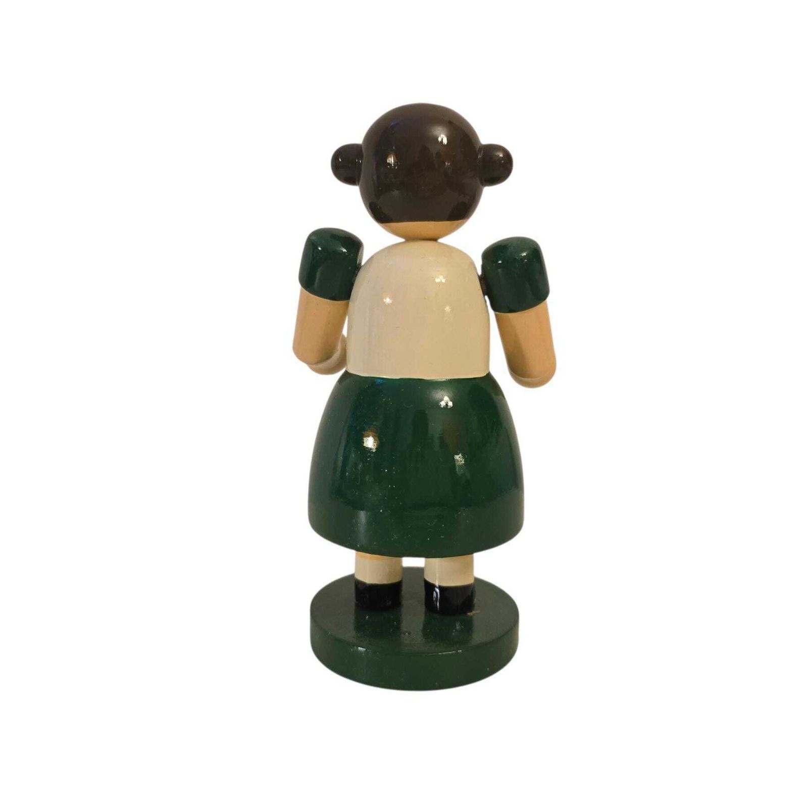 photo furniture Figurine vintage allemande de l'Erzgebirge, grande fille aux fleurs en bois peint à la main, 13 cm