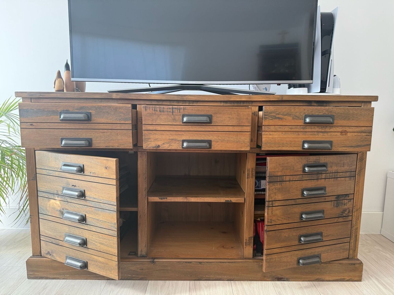 Rustic Solid Wood Living Room Suite — Apothecary Tv Cabinet + Matching Tall Bookcase
