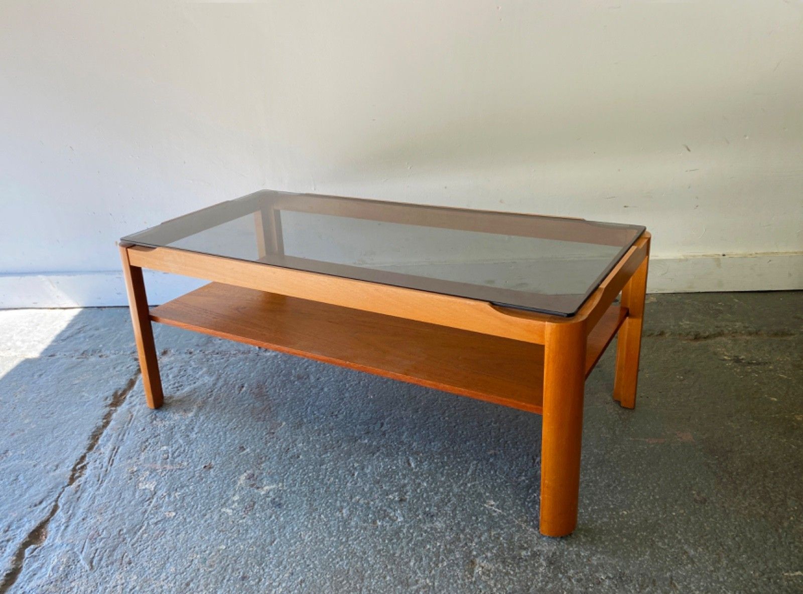 Mid Century Teak Coffee Table With Smoked Glass Top By Myer