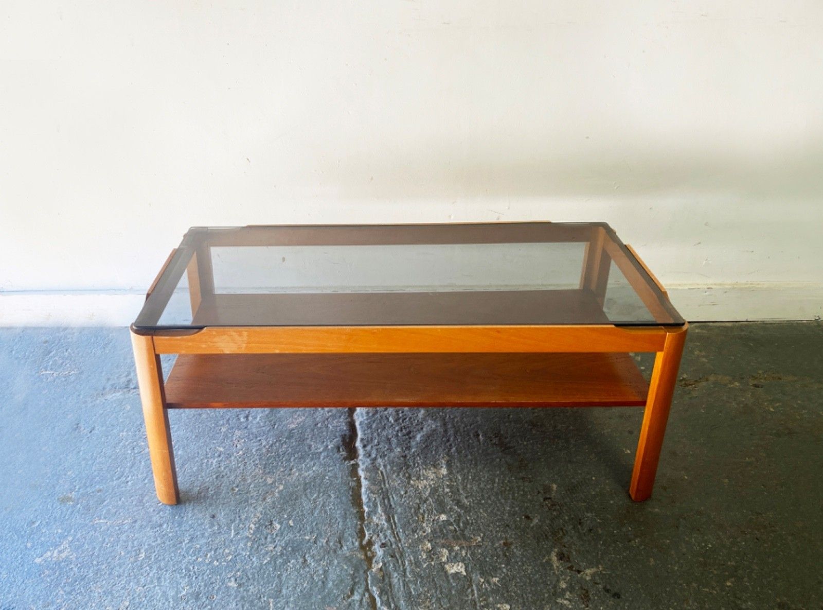 Mid Century Teak Coffee Table With Smoked Glass Top By Myer photo for sale