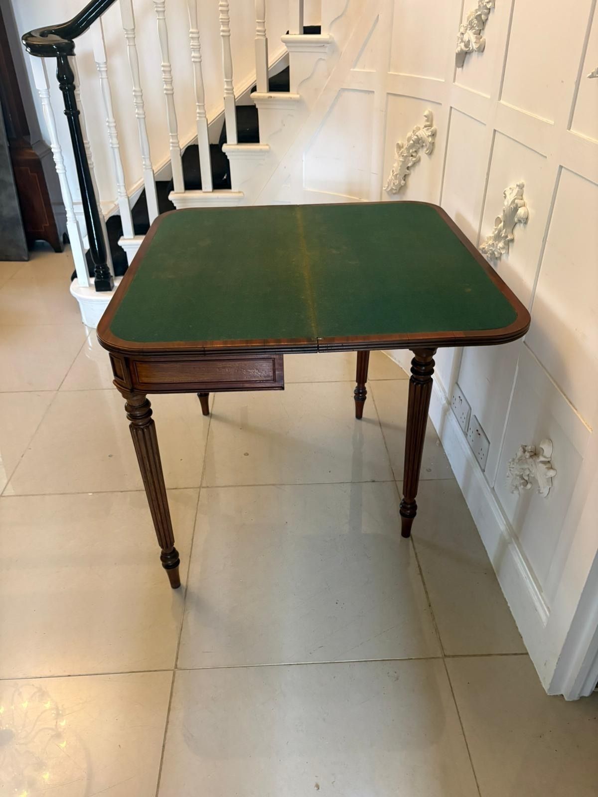Antique Gillows George III Mahogany Hall Table Reeded Legs Fold Over Top photo for sale