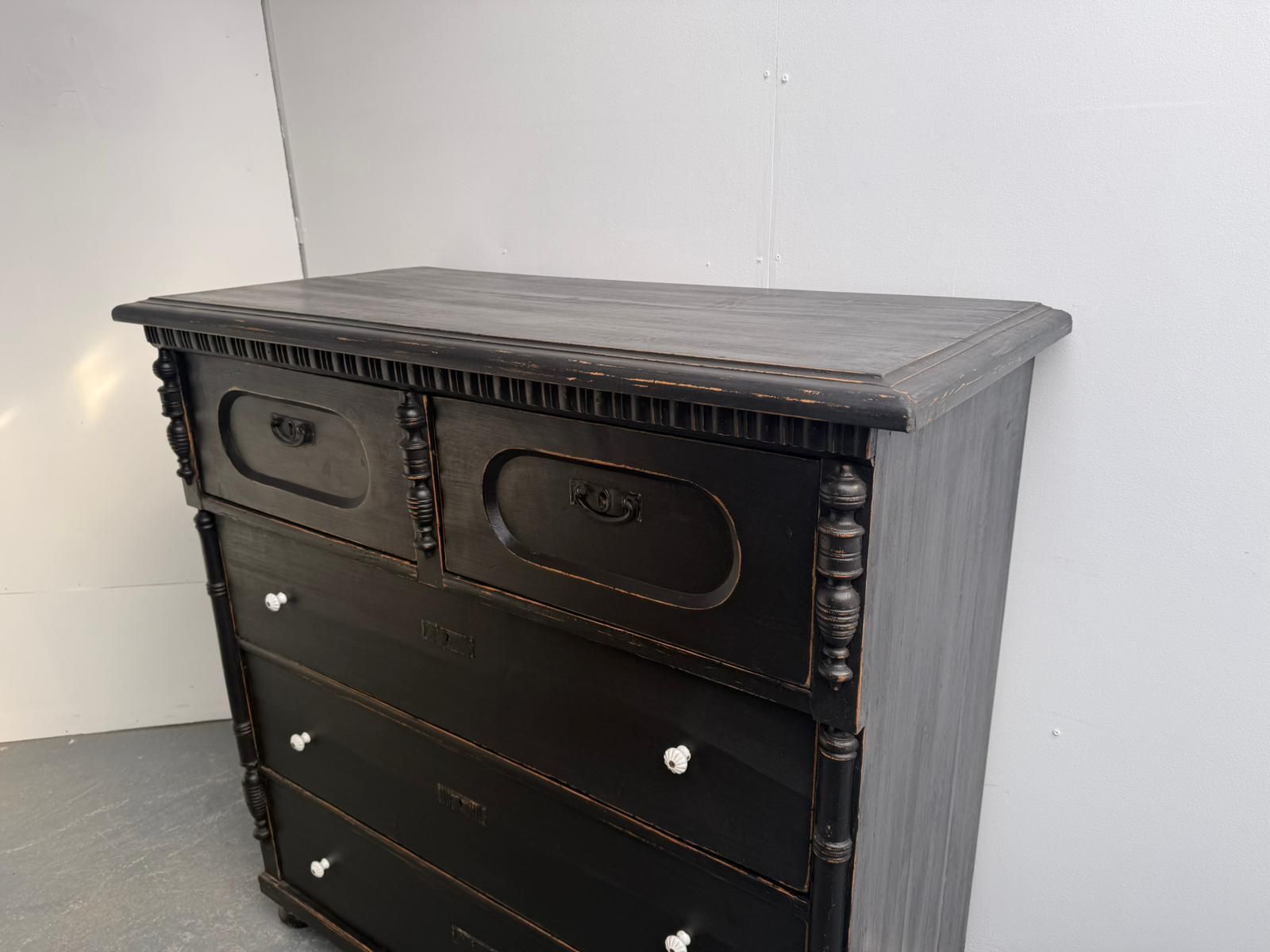Massive Pine Hungarian Victorian Painted Black 5 Drawer Chest Of Drawers photo furniture