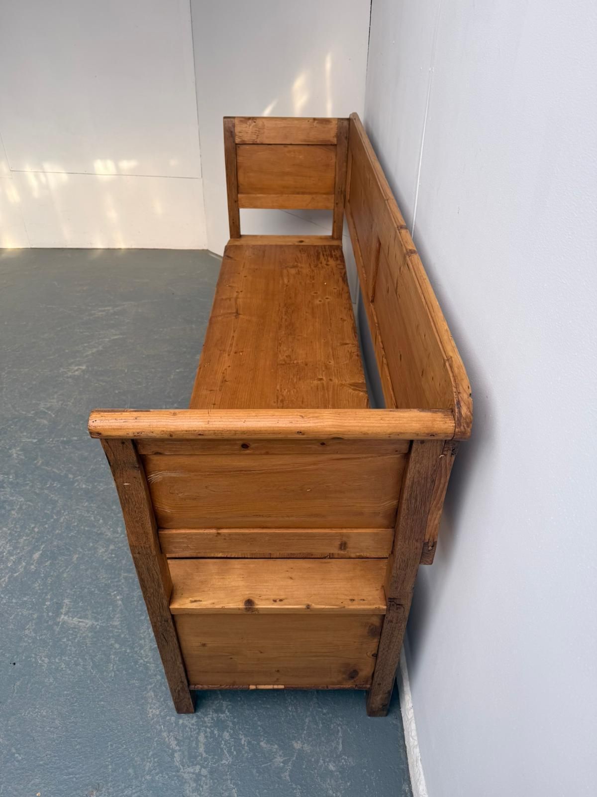 A Lovely Original Hungarian Pine Waxed Georgian 3 Seater Bench photo vintage