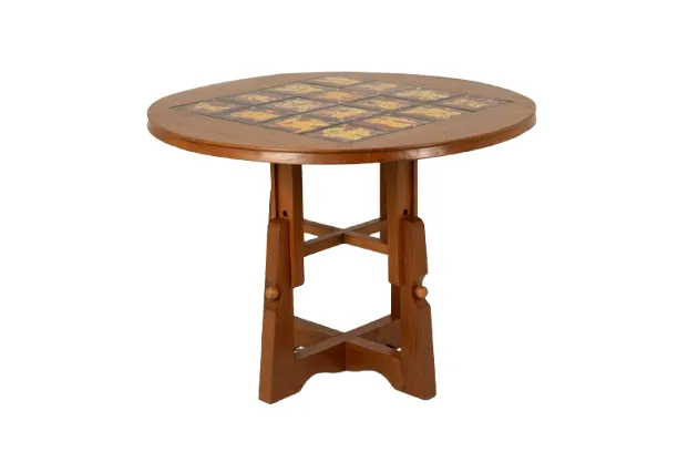 Guillerme And Chambron. Oak And Ceramic Pedestal Table. 1970s 80s photo furniture